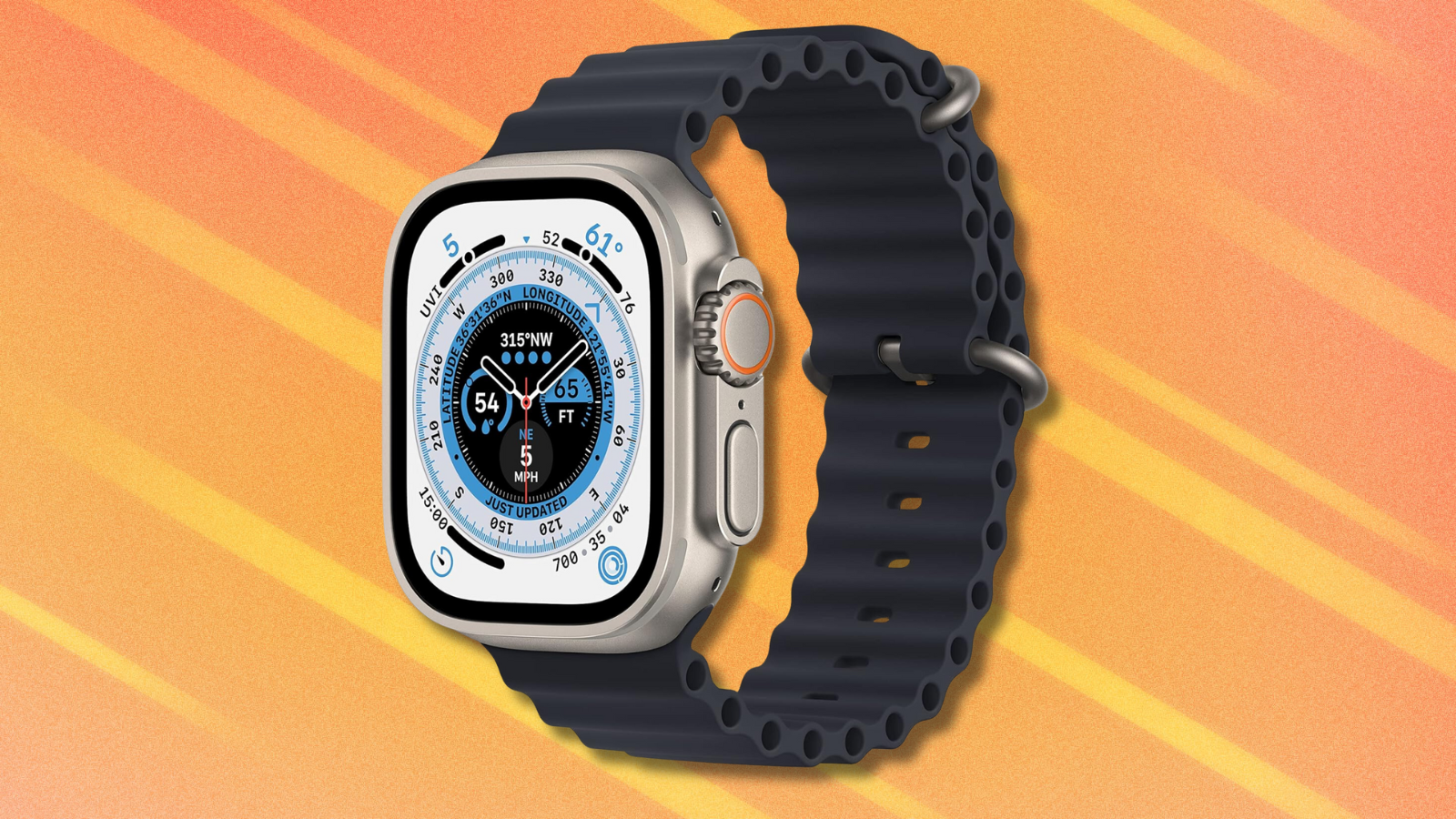 Apple Watch Ultra on orange and white abstract background