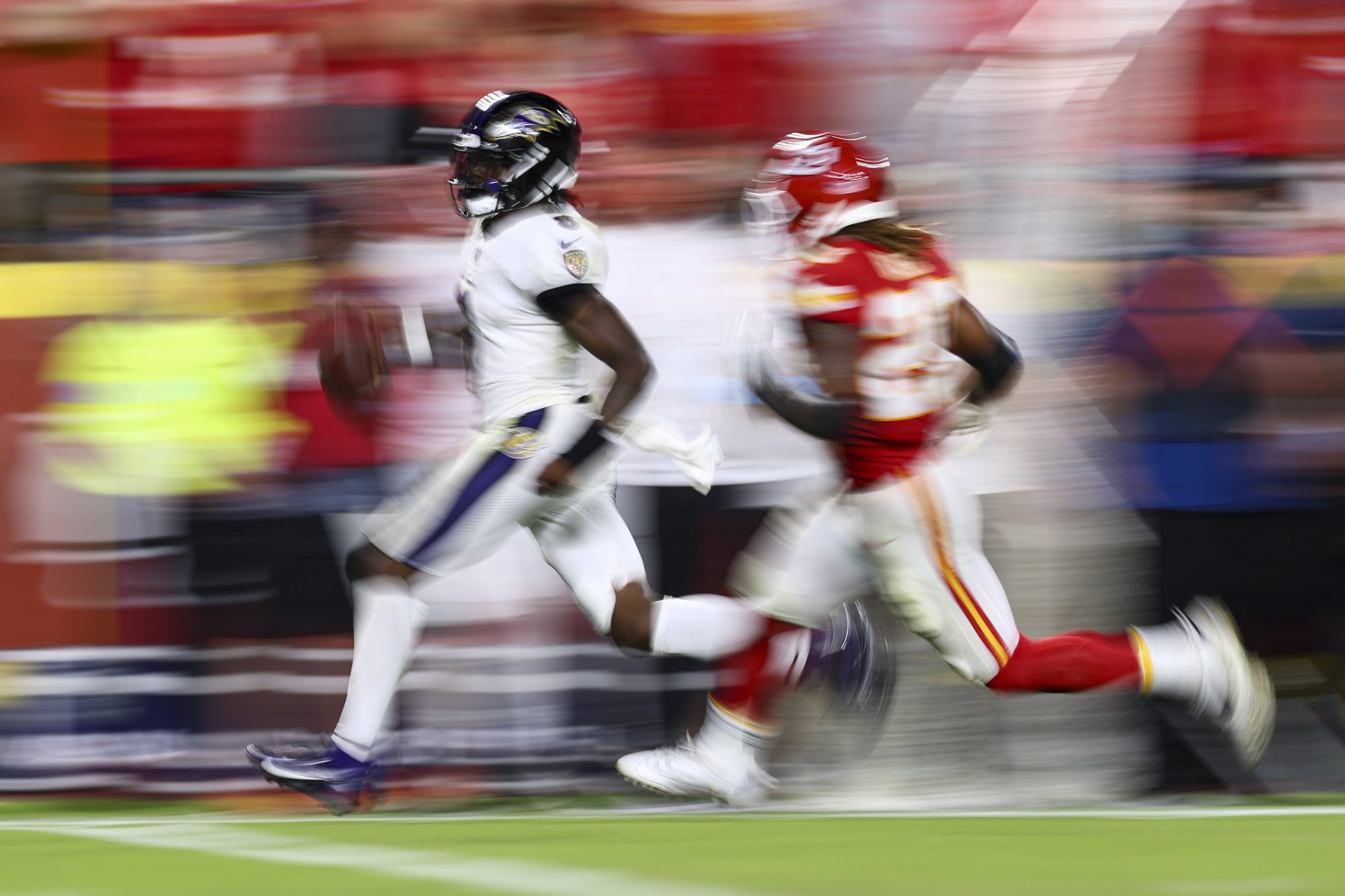 Lamar Jackson of the Baltimore Ravens carries the ball