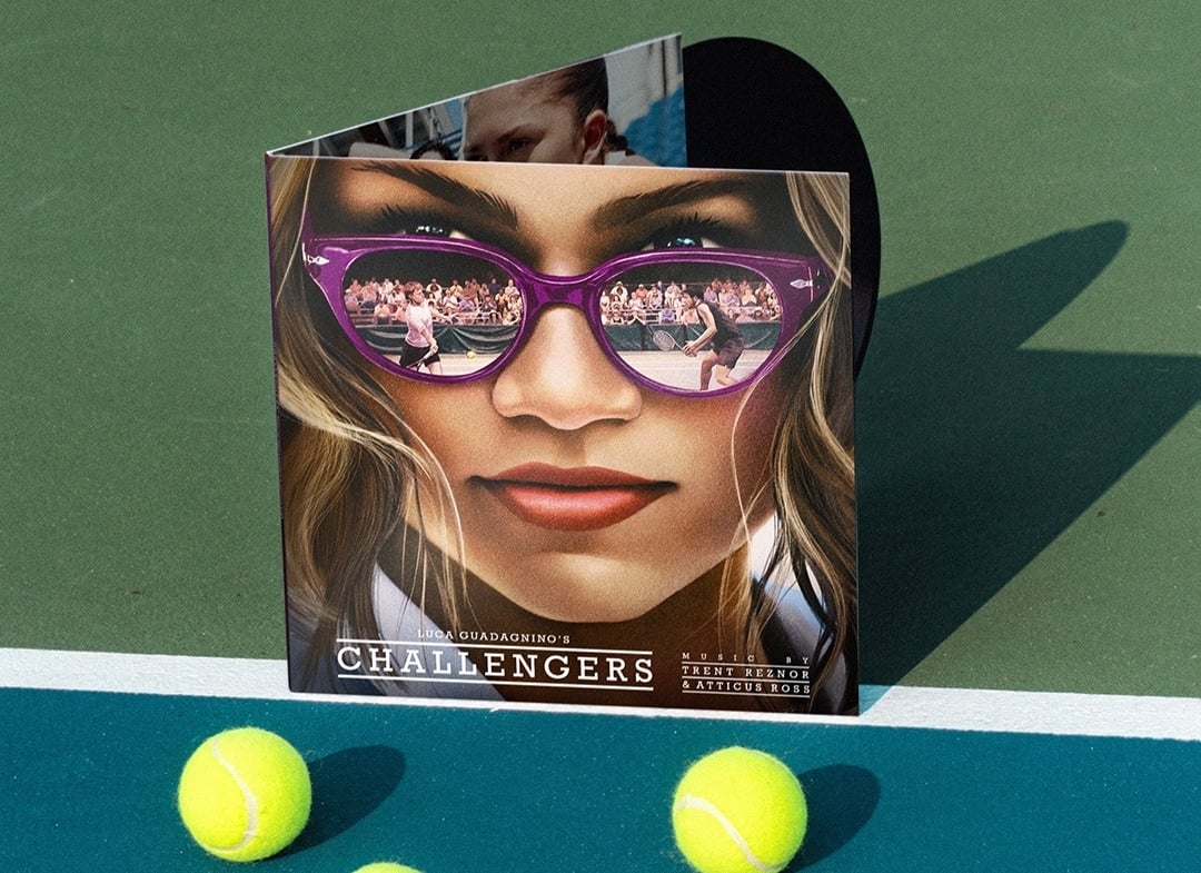 Challengers vinyl soundtrack on a tennis court