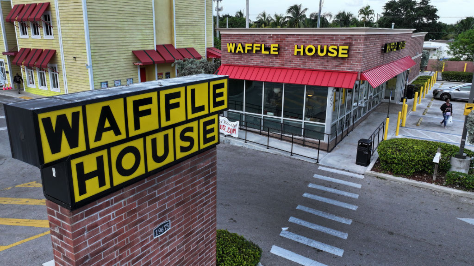 In an aerial view, a Waffle House restaurant on July 30, 2024 in Miami Gardens, Florida.