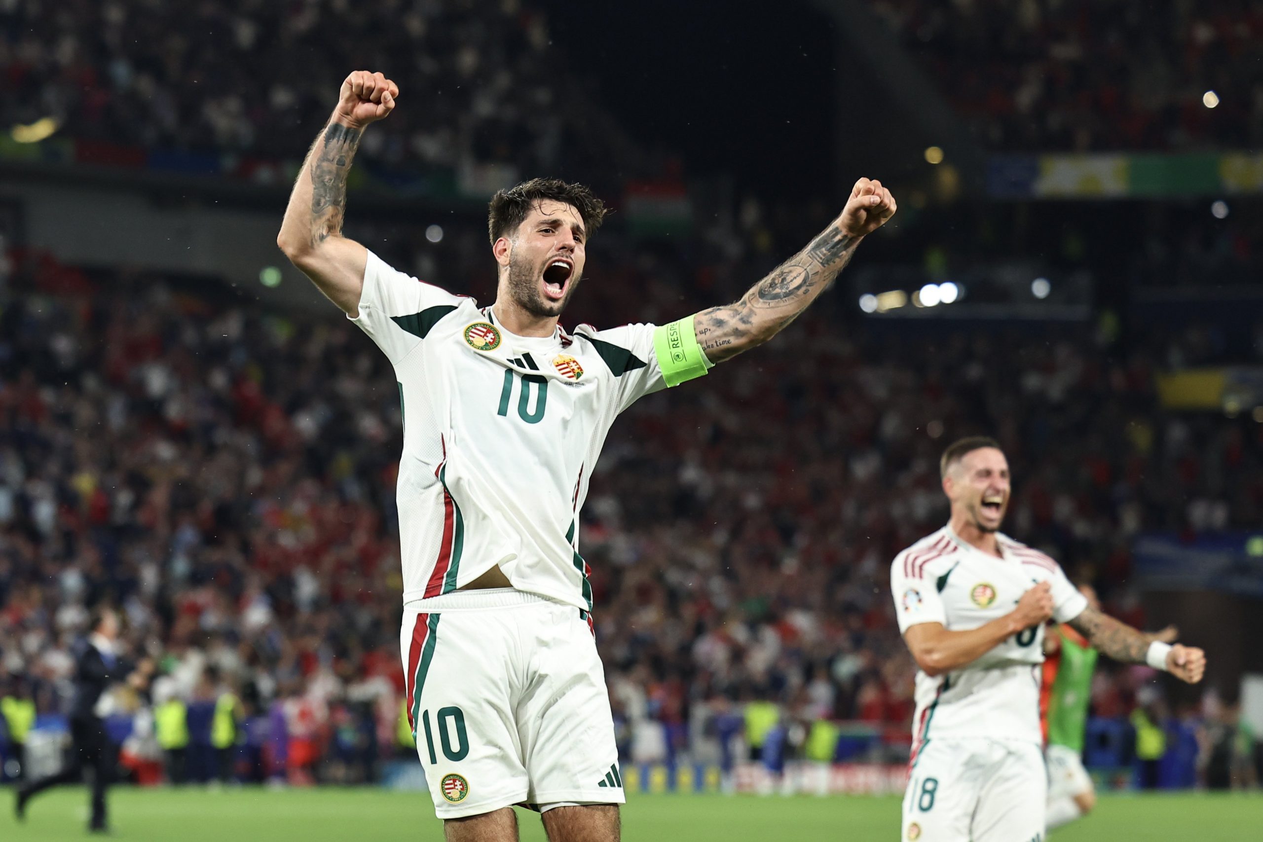 Dominik Szoboszlai of Hungary celebrates