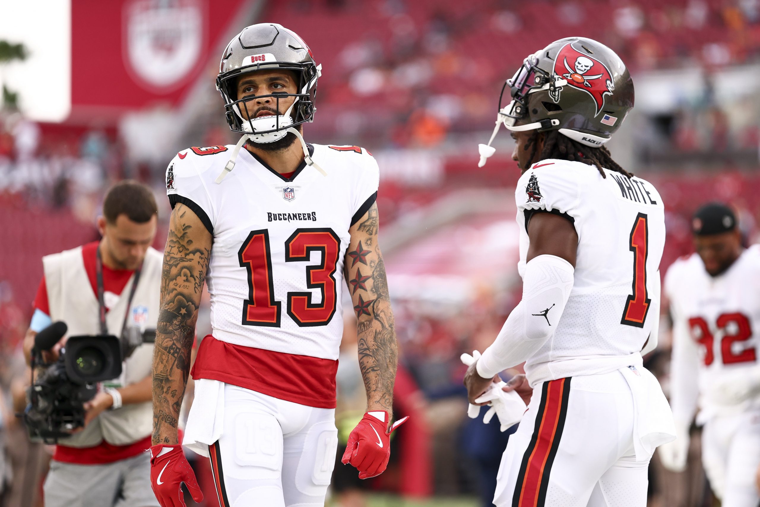 Mike Evans of the Tampa Bay Buccaneers stands on the sidelines