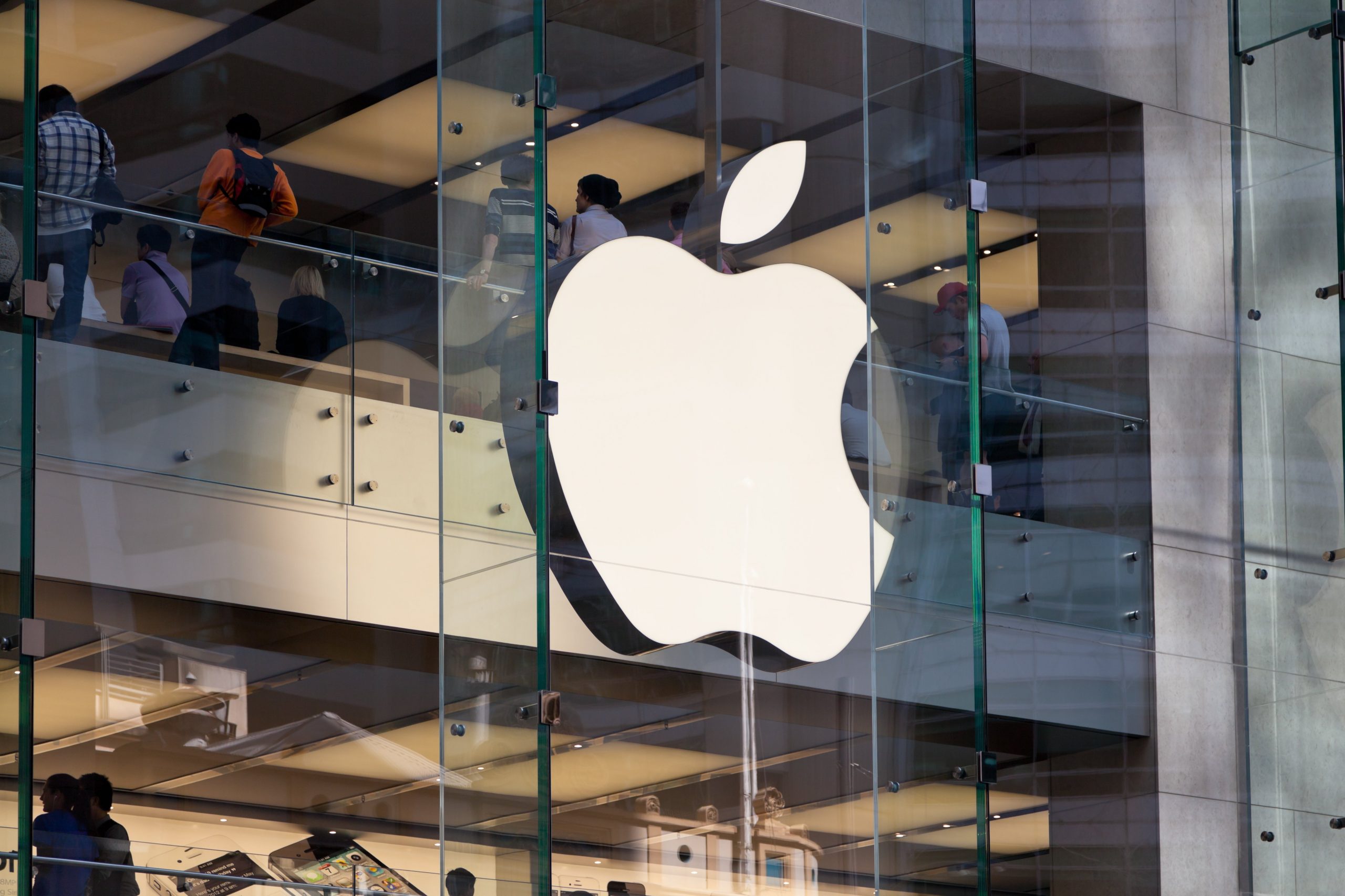 A look into an Apple store window. 