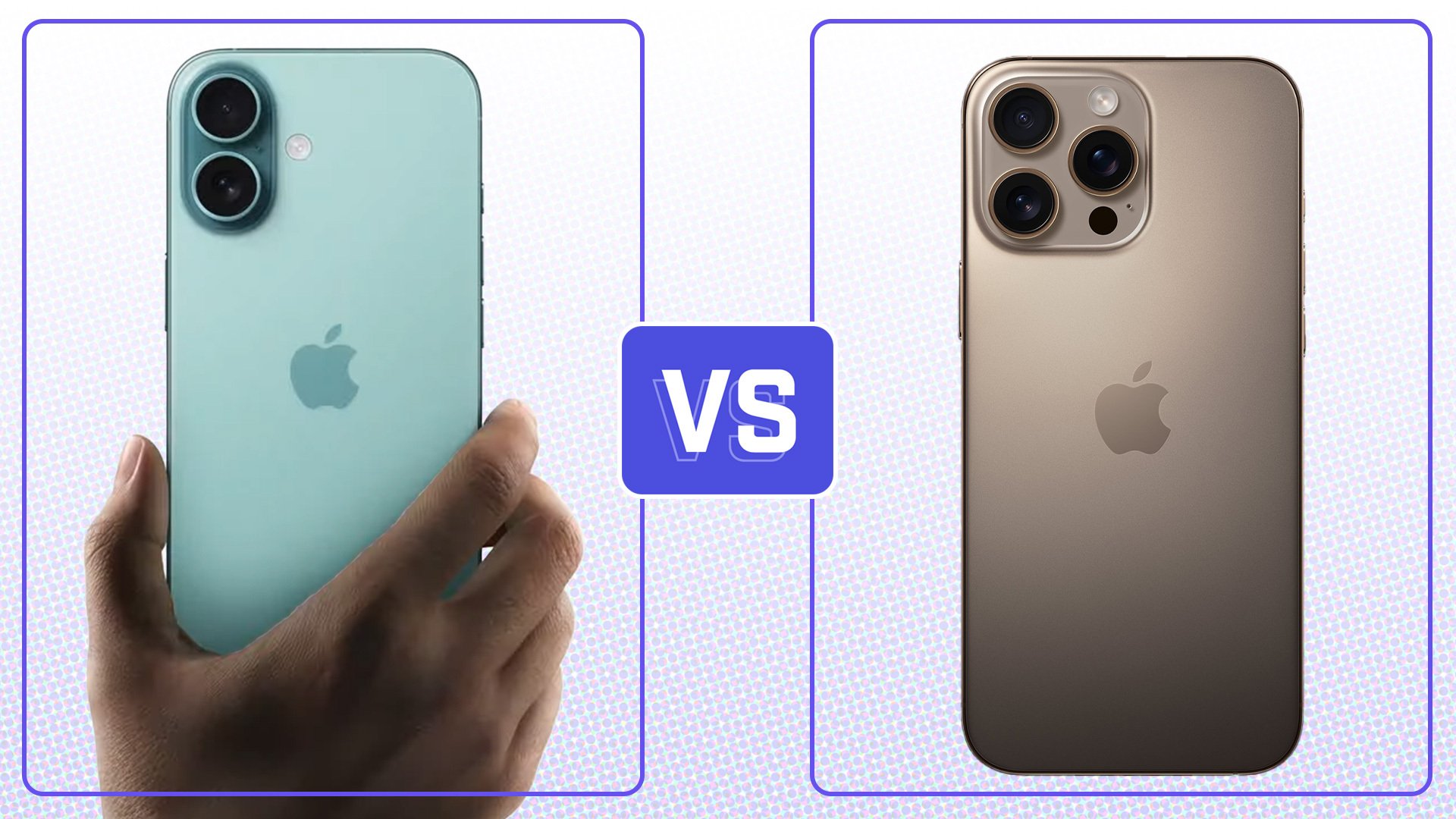 iPhone 16 vs. iPhone 16 Pro visual for face-off template