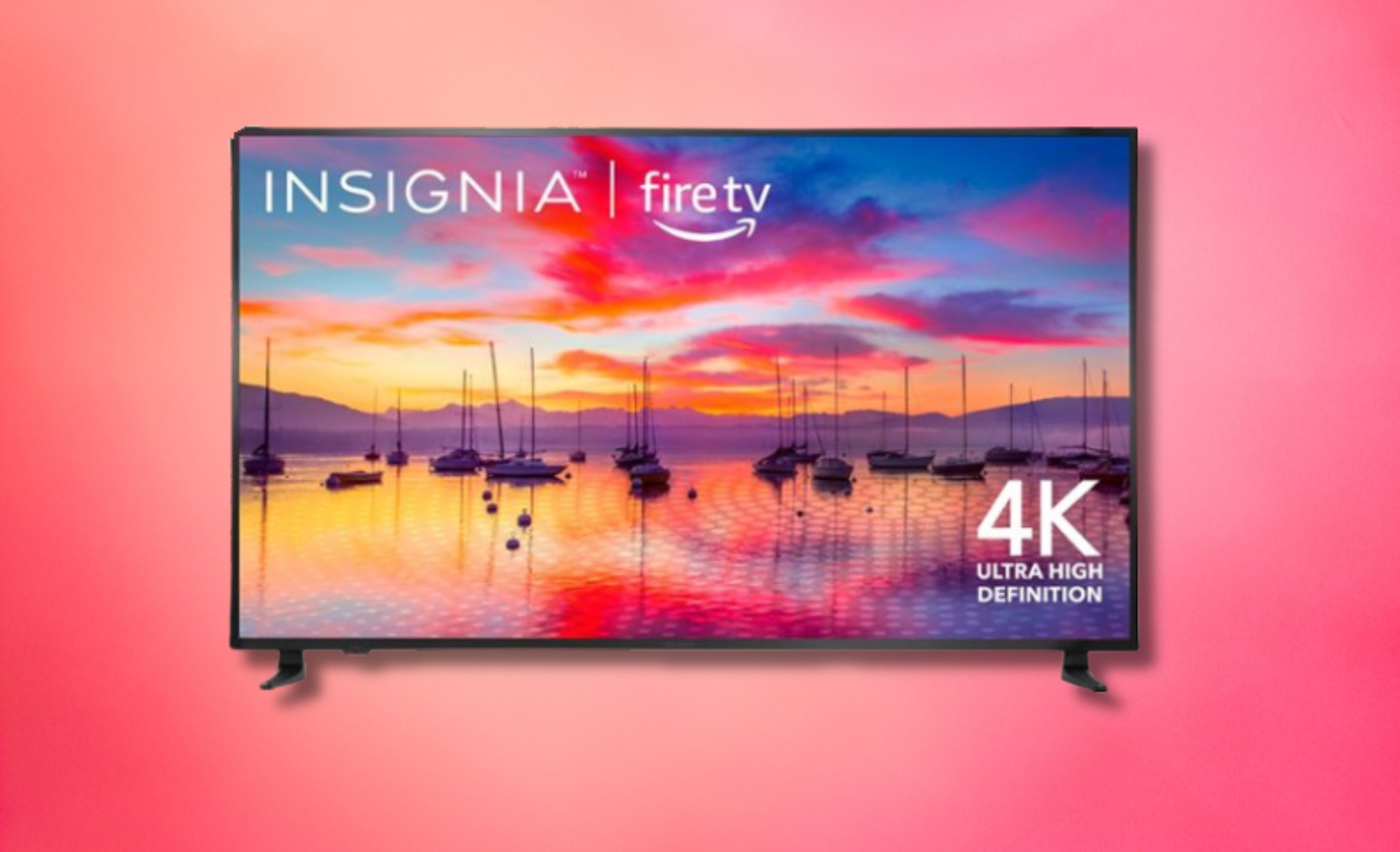 insignia tv against a colorful background 