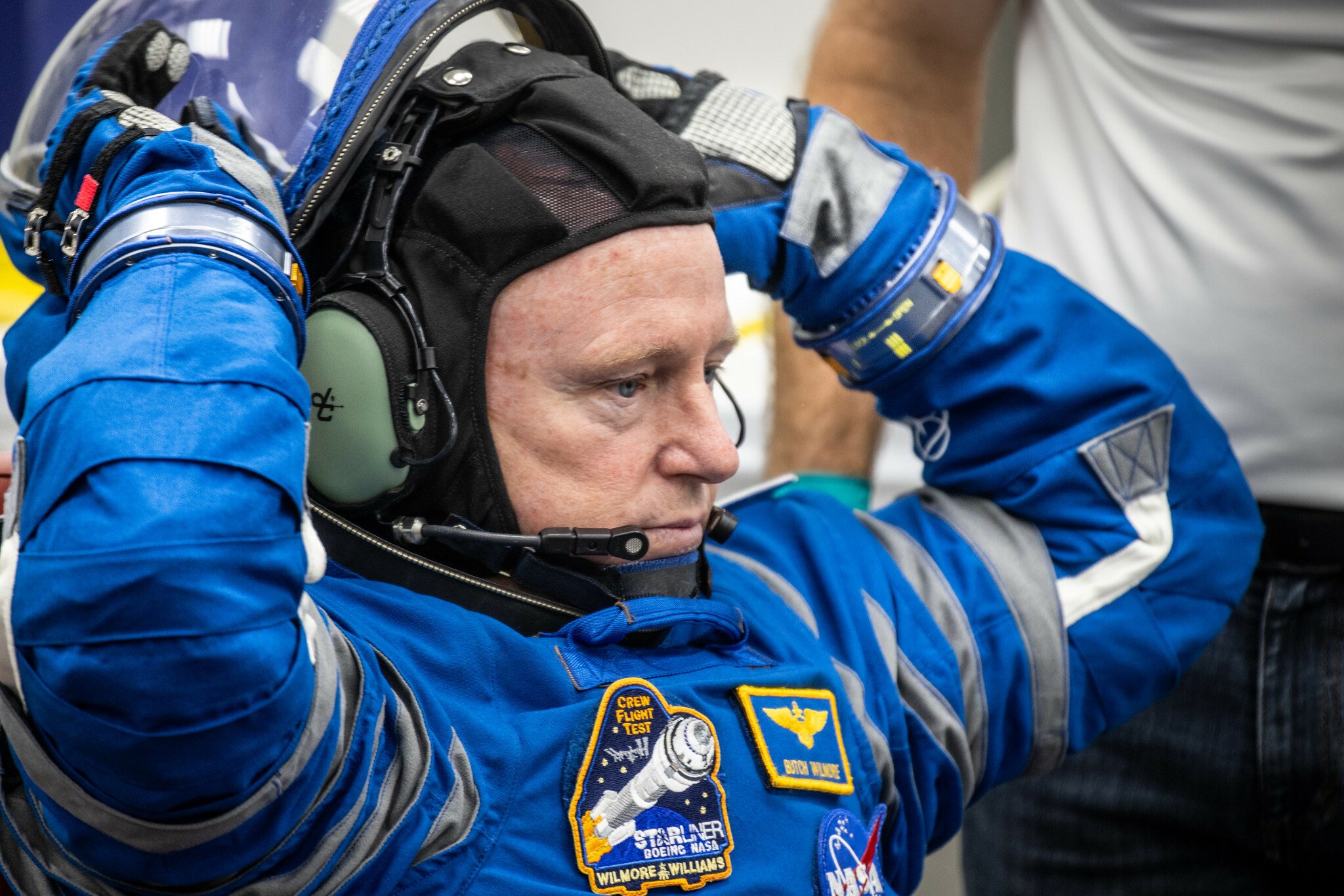 Butch Wilmore suiting up for Boeing Starliner dress rehearsal