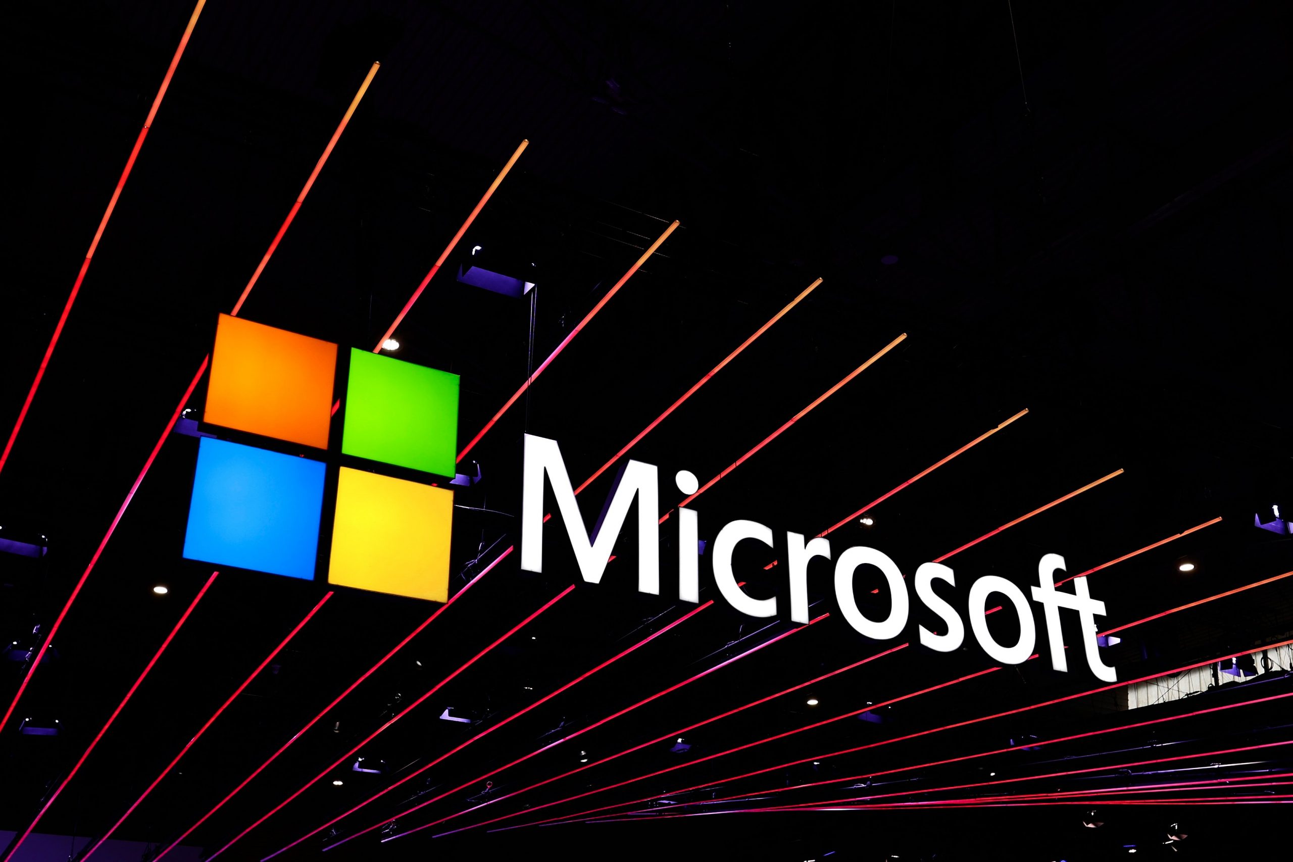 microsoft logo with streaking lights above