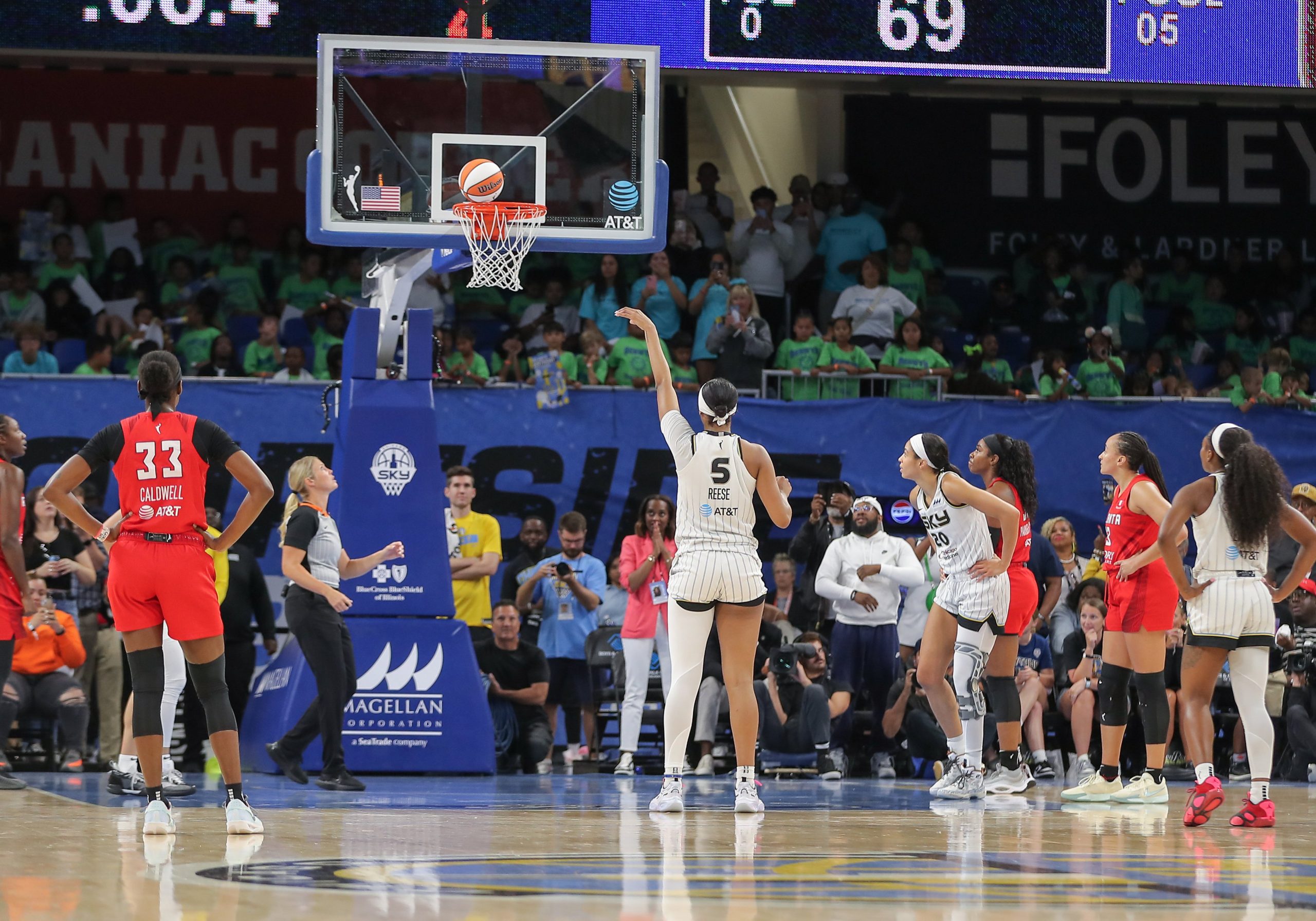 Angel Reese of the Chicago Sky shoots a free throw