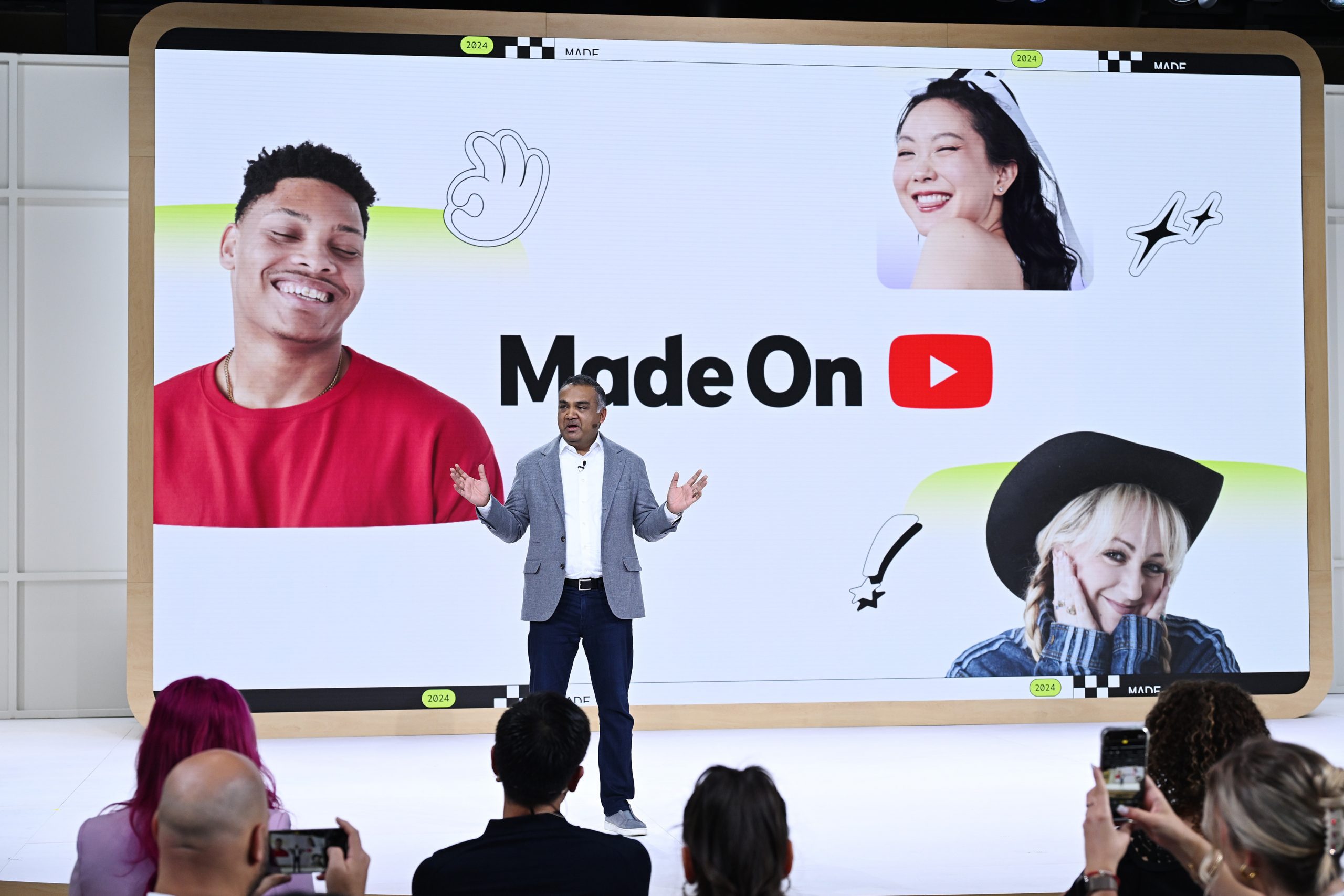 YouTube CEO Neal Mohan presenting at Made on YouTube. 