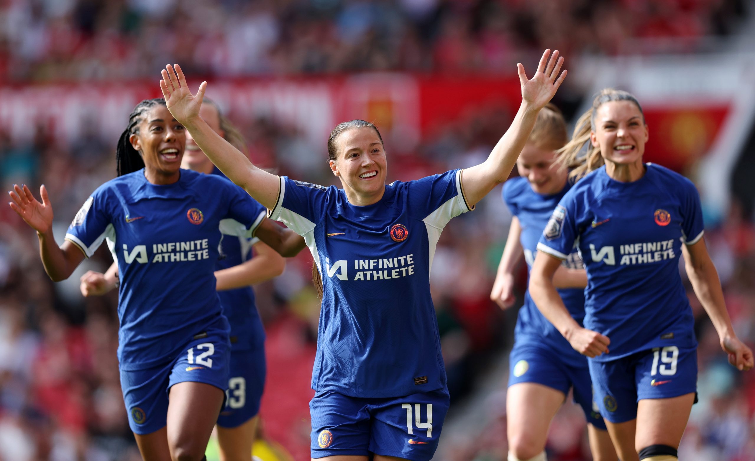 Fran Kirby of Chelsea celebrates after scoring her team's sixth goal