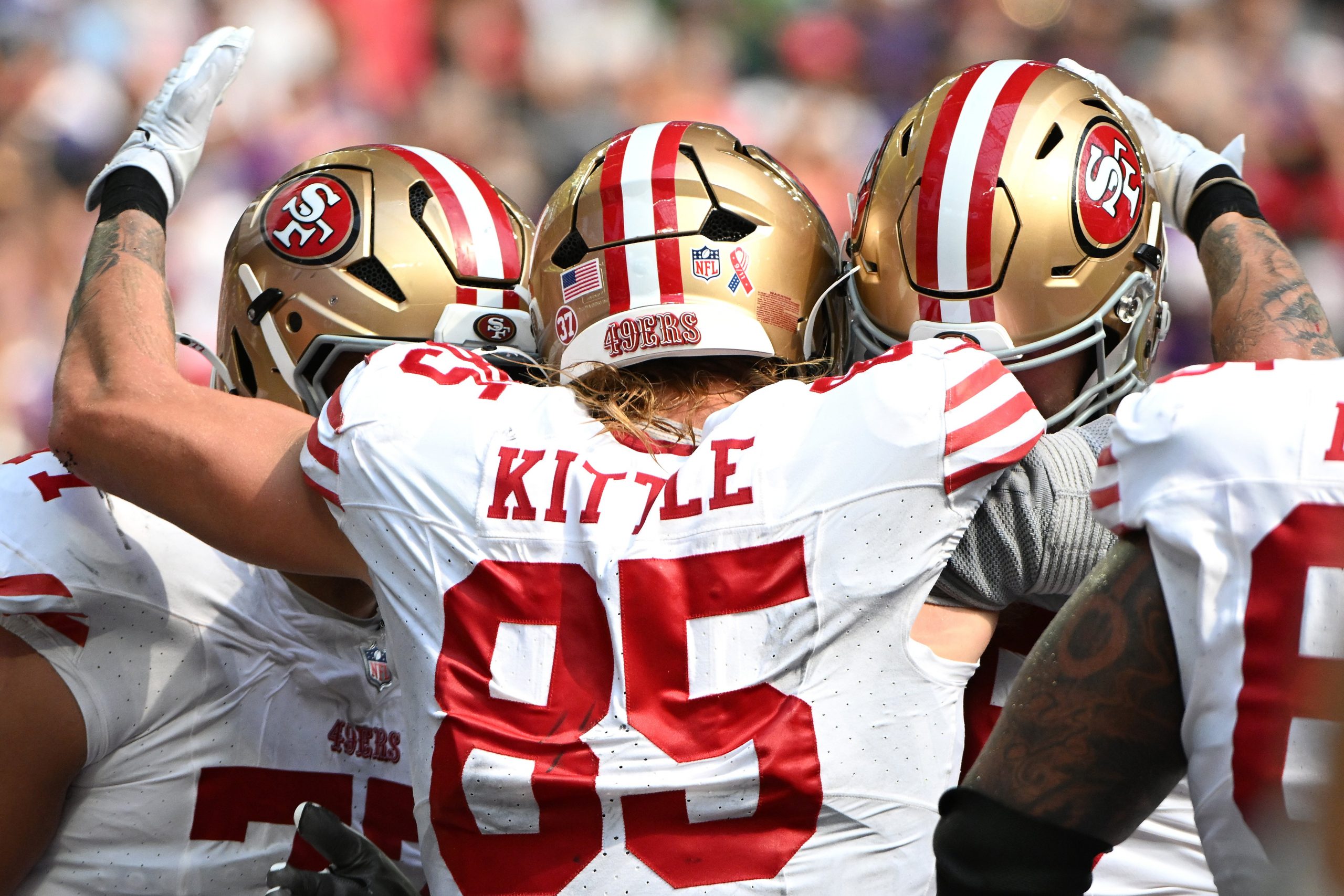 George Kittle of the San Francisco 49ers celebrates