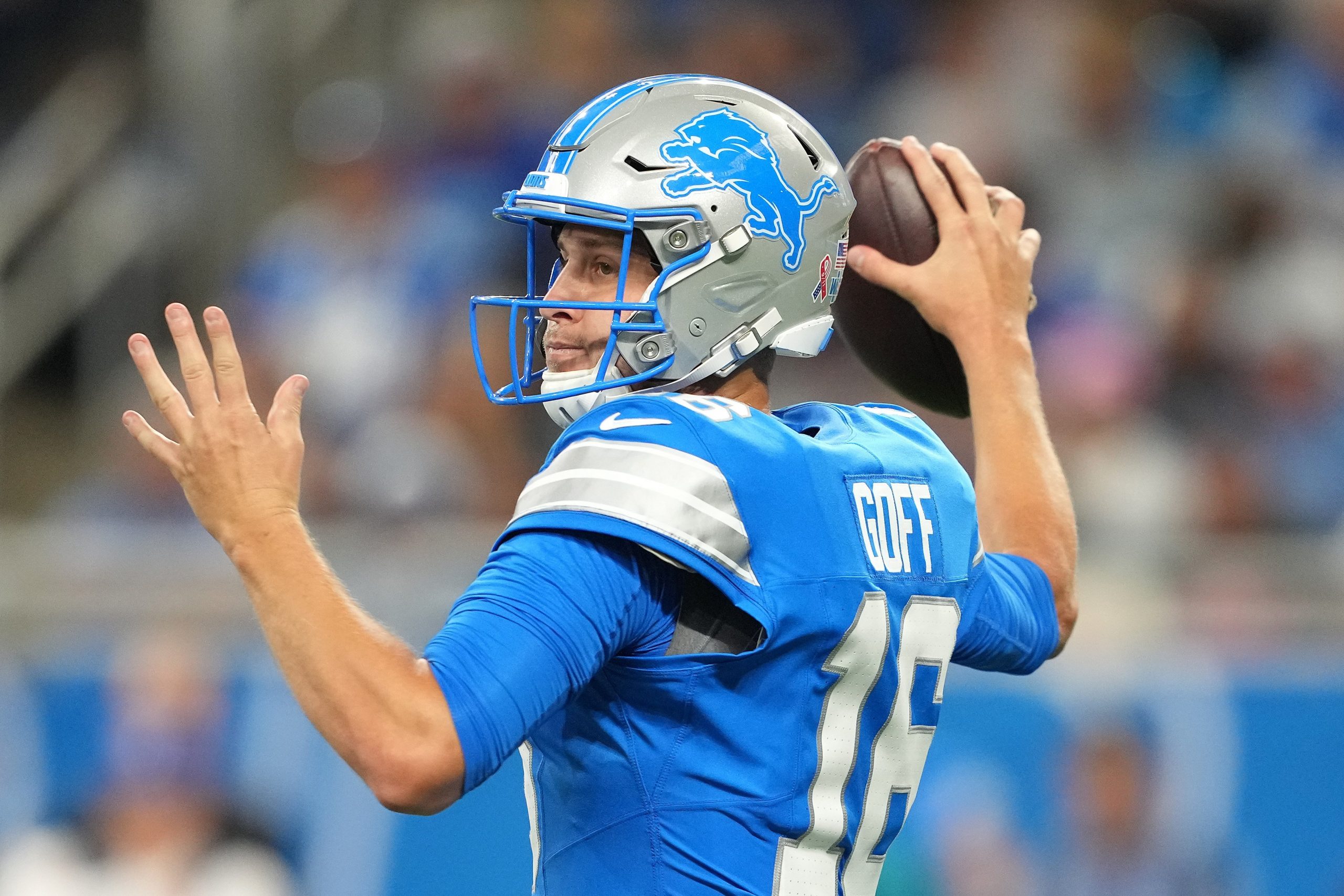 Quarterback Jared Goff of the Detroit Lions throws a pass