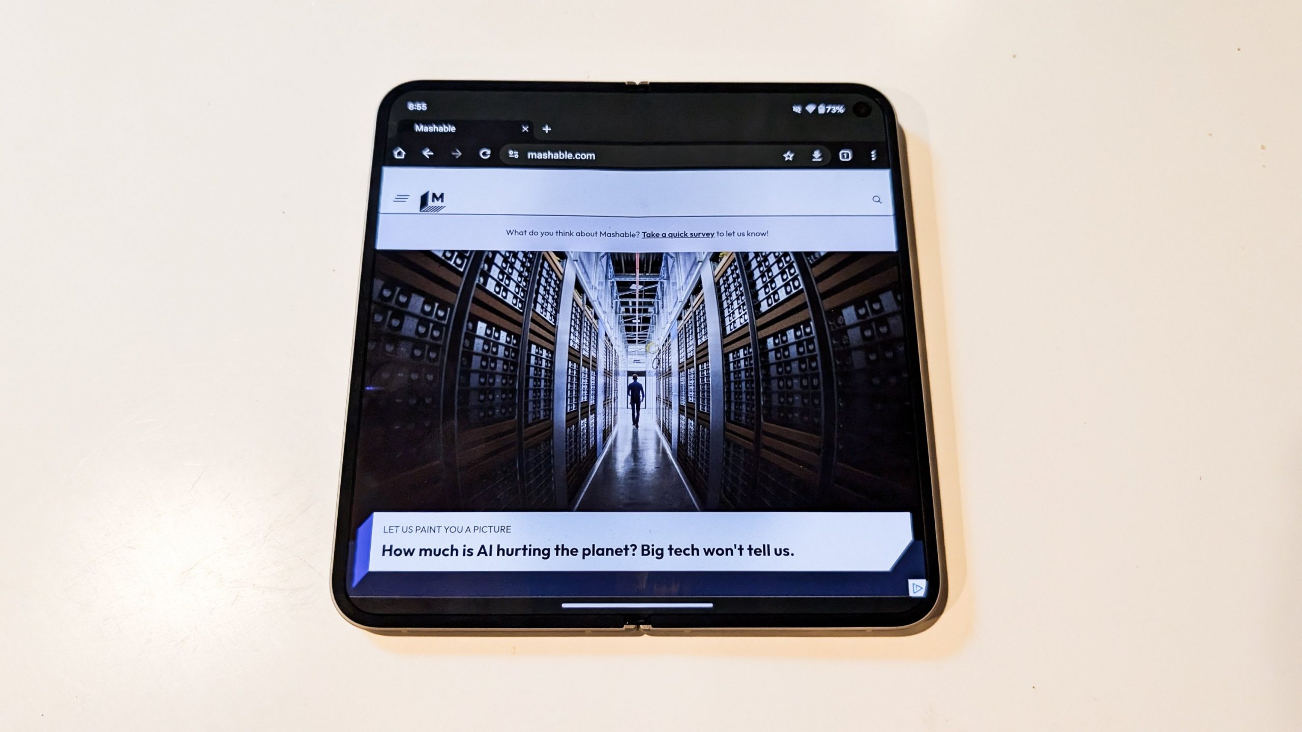 Pixel 9 Pro Fold with Mashable home page on screen