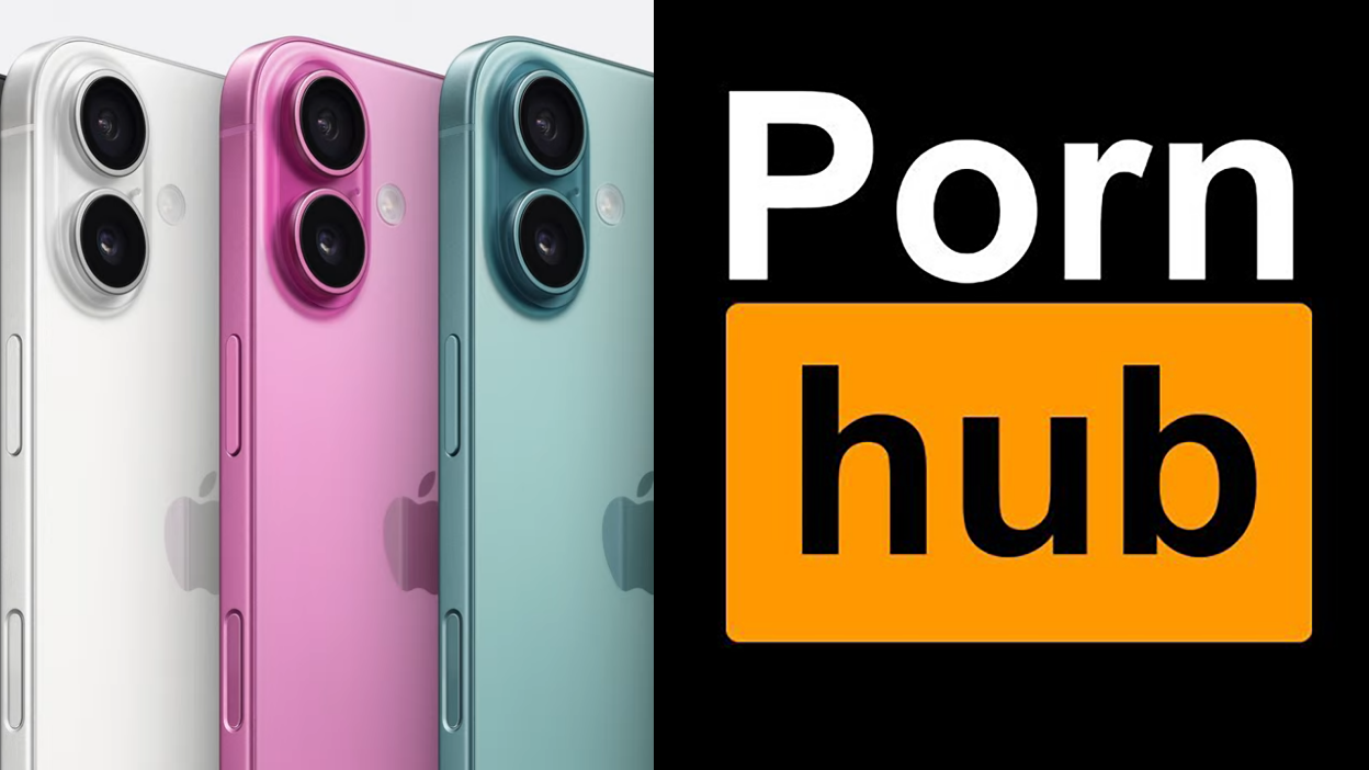 apple iphone 16 next to pornhub logo