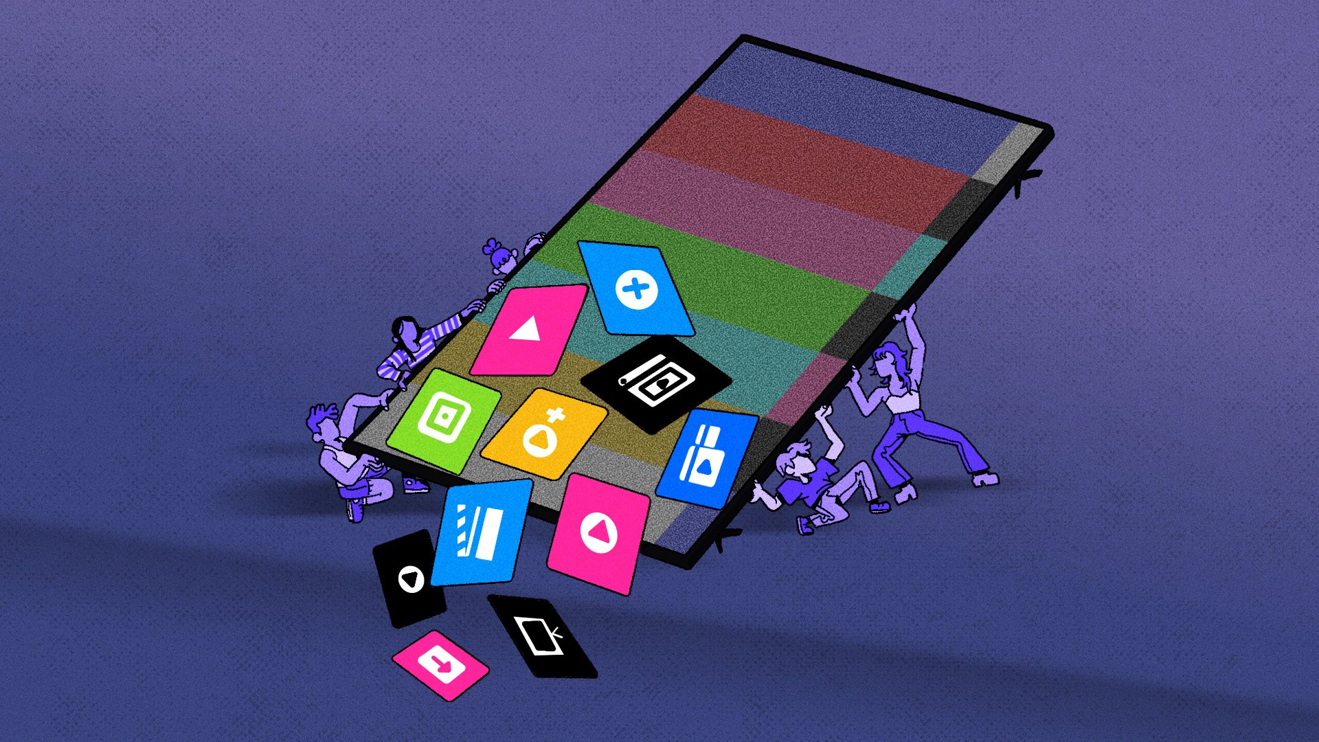 illustration of apps falling off a tv screen