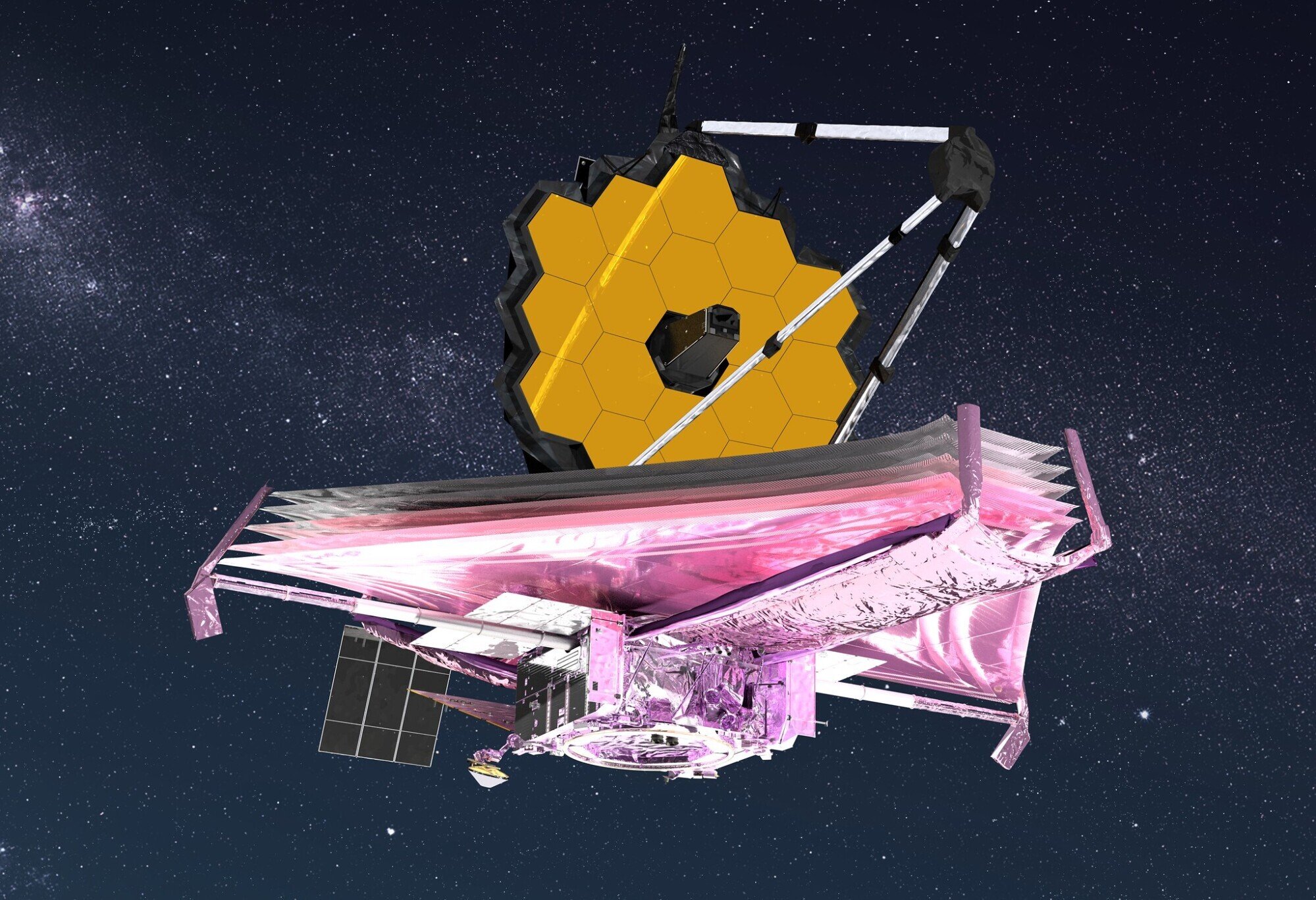 An illustration of the James Webb Space Telescope