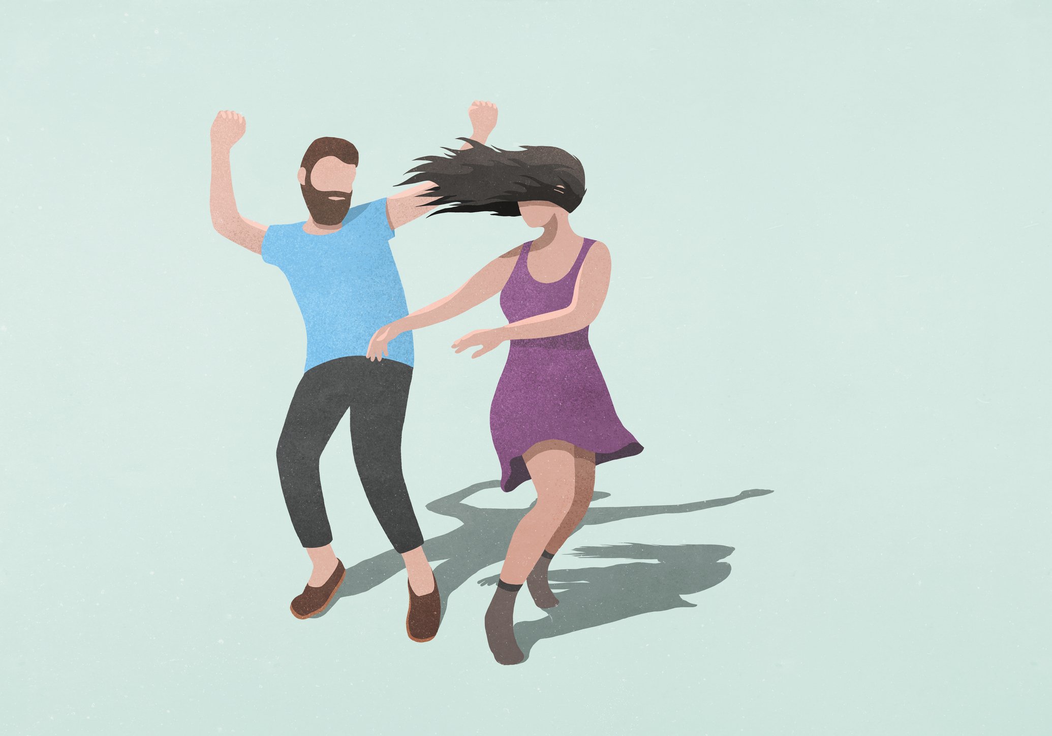 Illustration of a carefree couple dancing on blue background