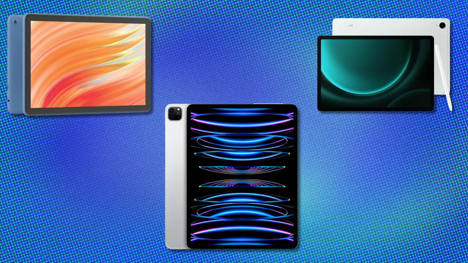 Tablets on light blue pixelated abstract background