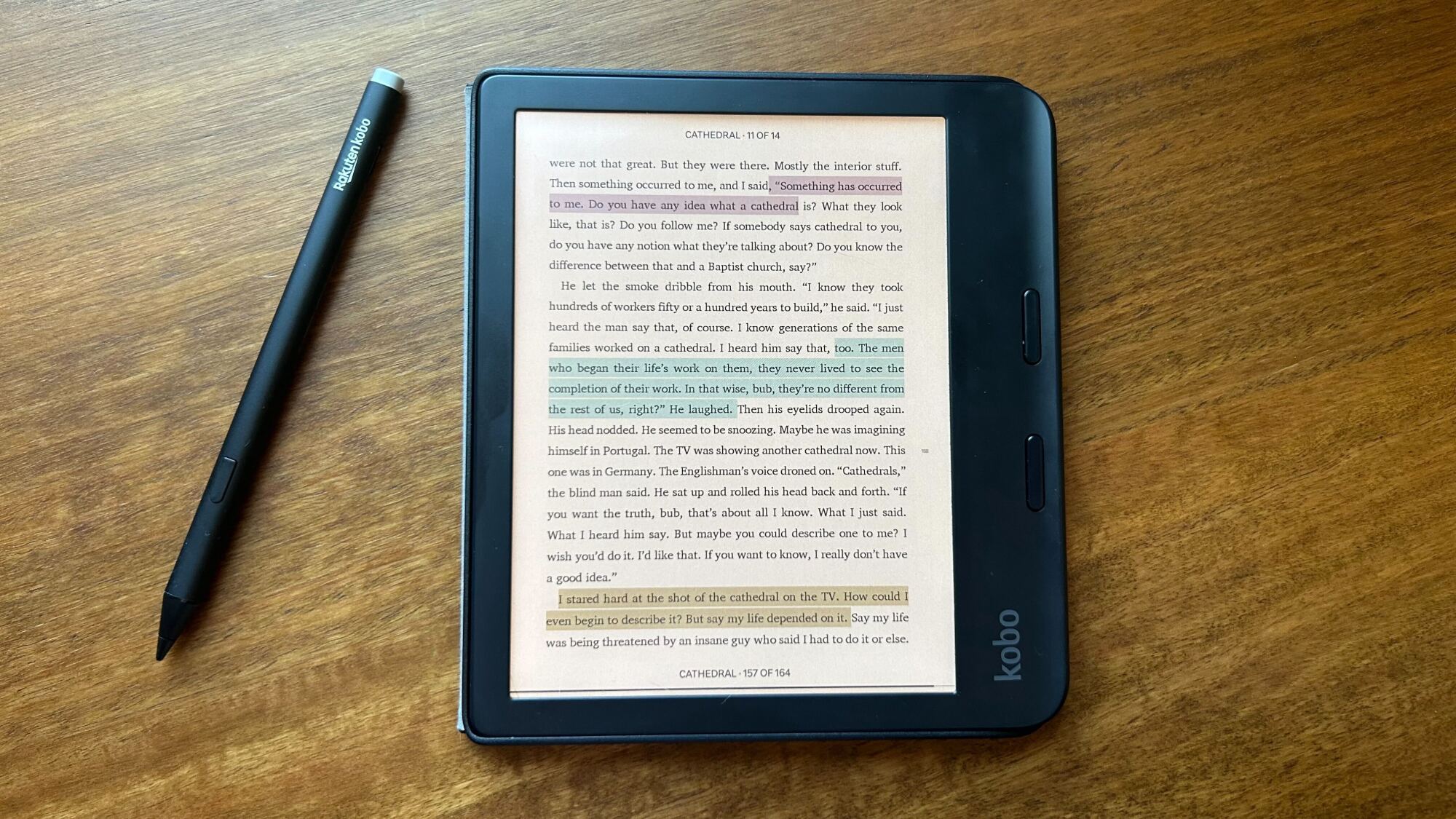 kobo libra colour with stylus and three different color highlights