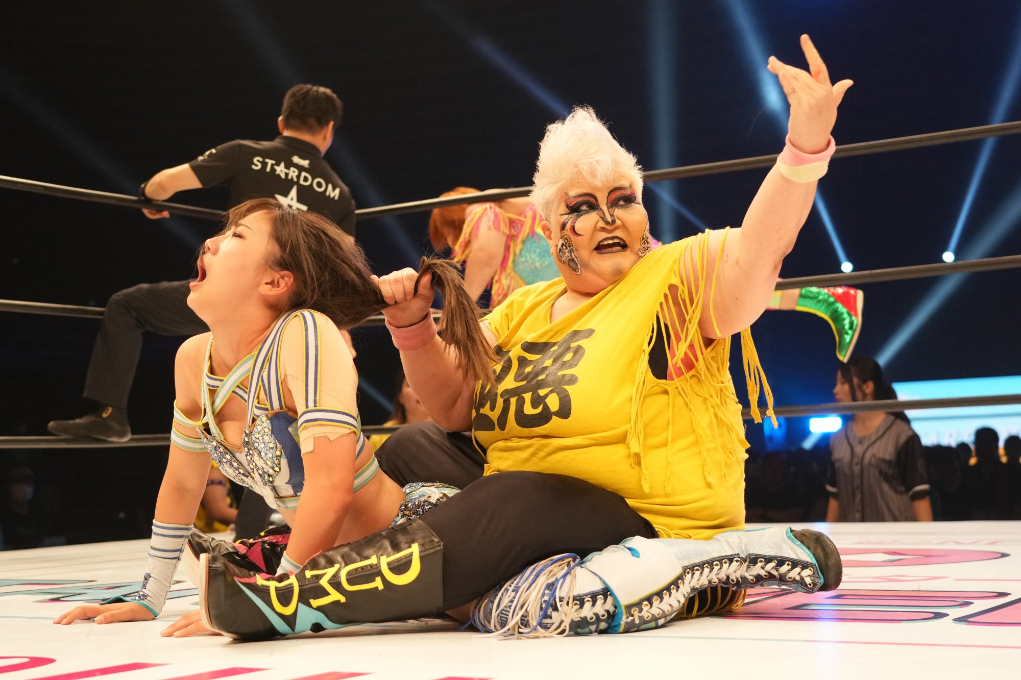 Dump Matsumoto and Miyu Amasaki compete during the Women's Pro-Wrestling "Stardom"