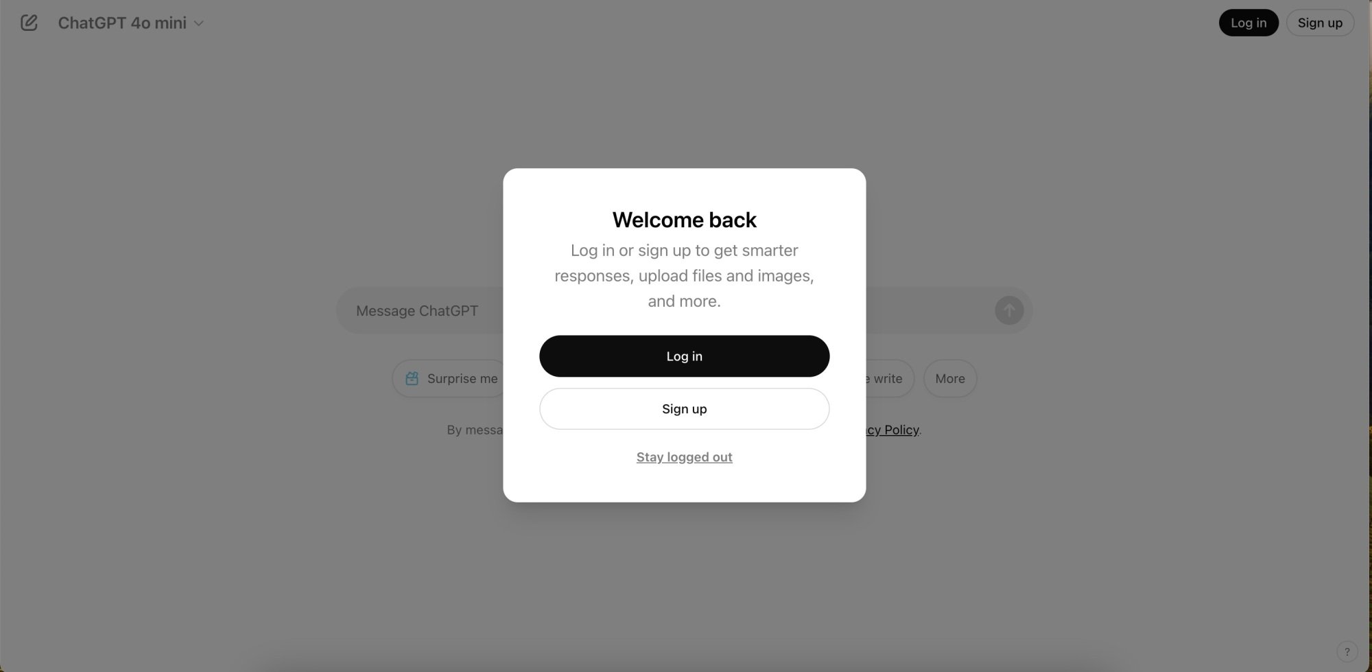 chatgpt login page prompting the user to sign in or create an account