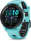 an aqua-colored garmin forerunner 265 watch