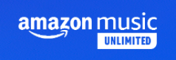 Amazon Music Unlimited logo with white font on blue background