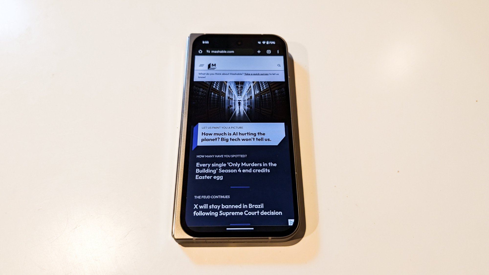 Mashable homepage on Pixel 9 Pro Fold external display