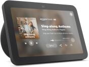 Amazon Echo Show 8 with music streaming widget on screen