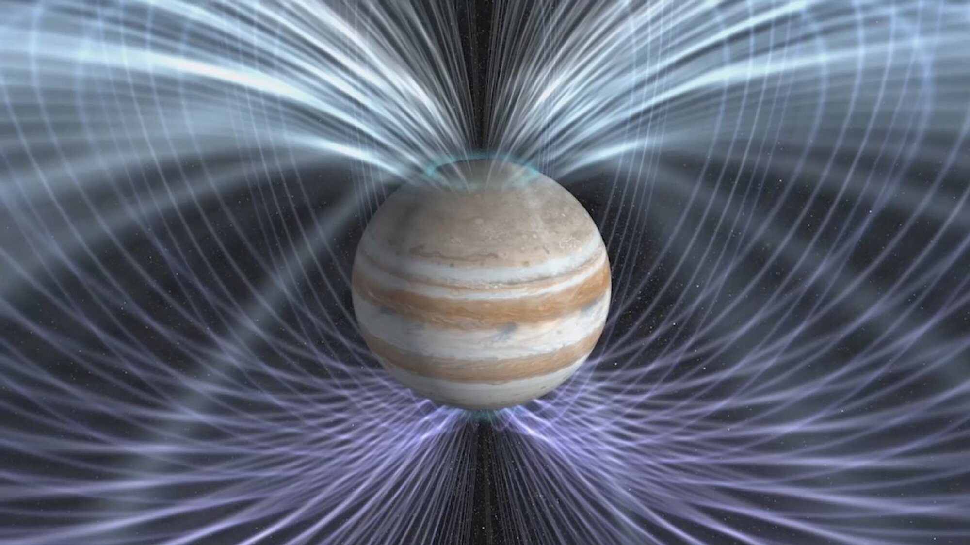 A depiction of Jupiter's sprawling magnetic field. If was visible to the naked eye, "it would appear two to three times the size of the sun or moon to viewers on Earth," NASA explained.