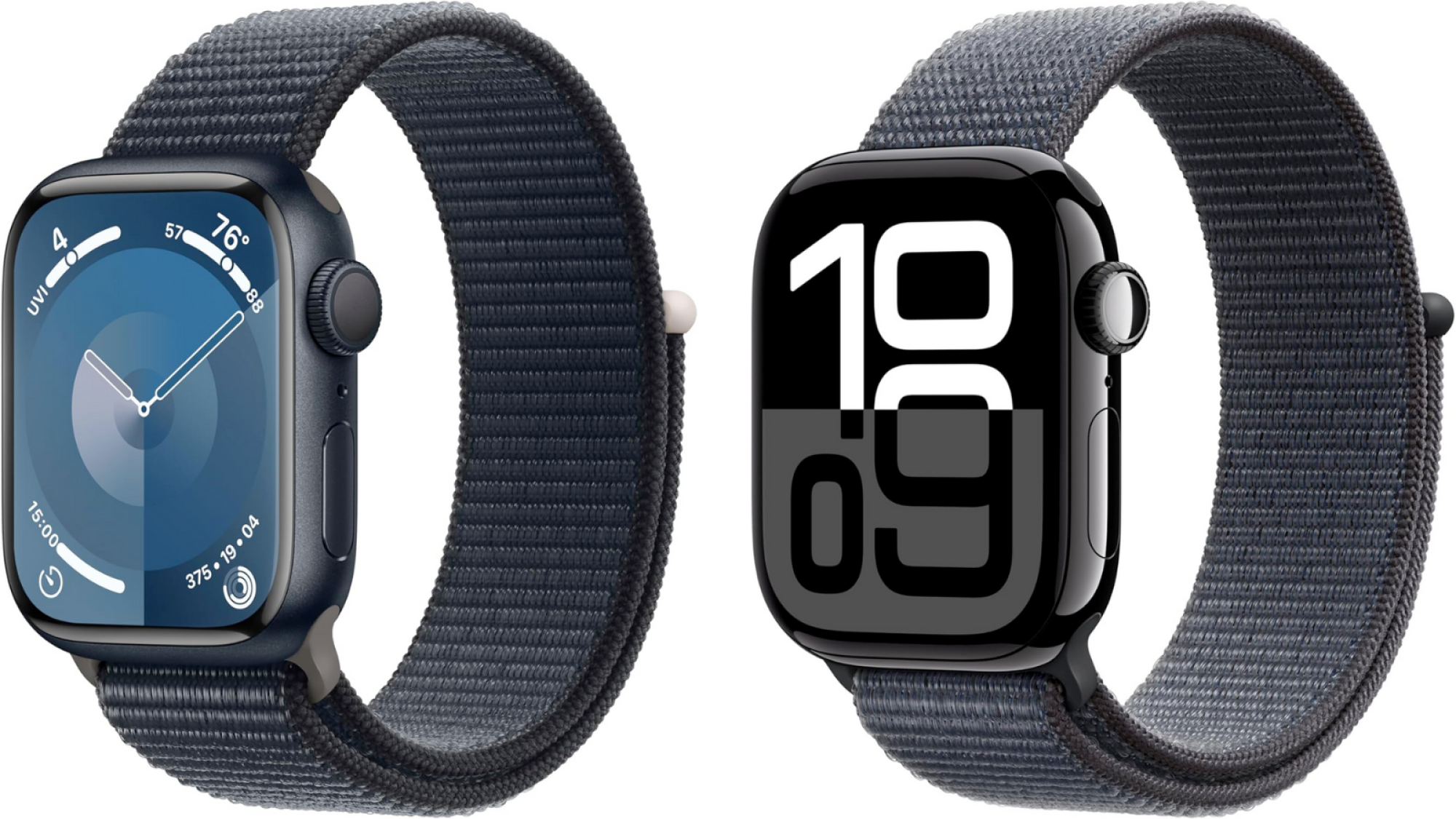 A side-by-side comparison of the Apple Watch Series 9 and Series 10.