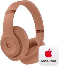 A pair of Beats Studio Pro x Kim Kardashian headphones with the AppleCare+ logo