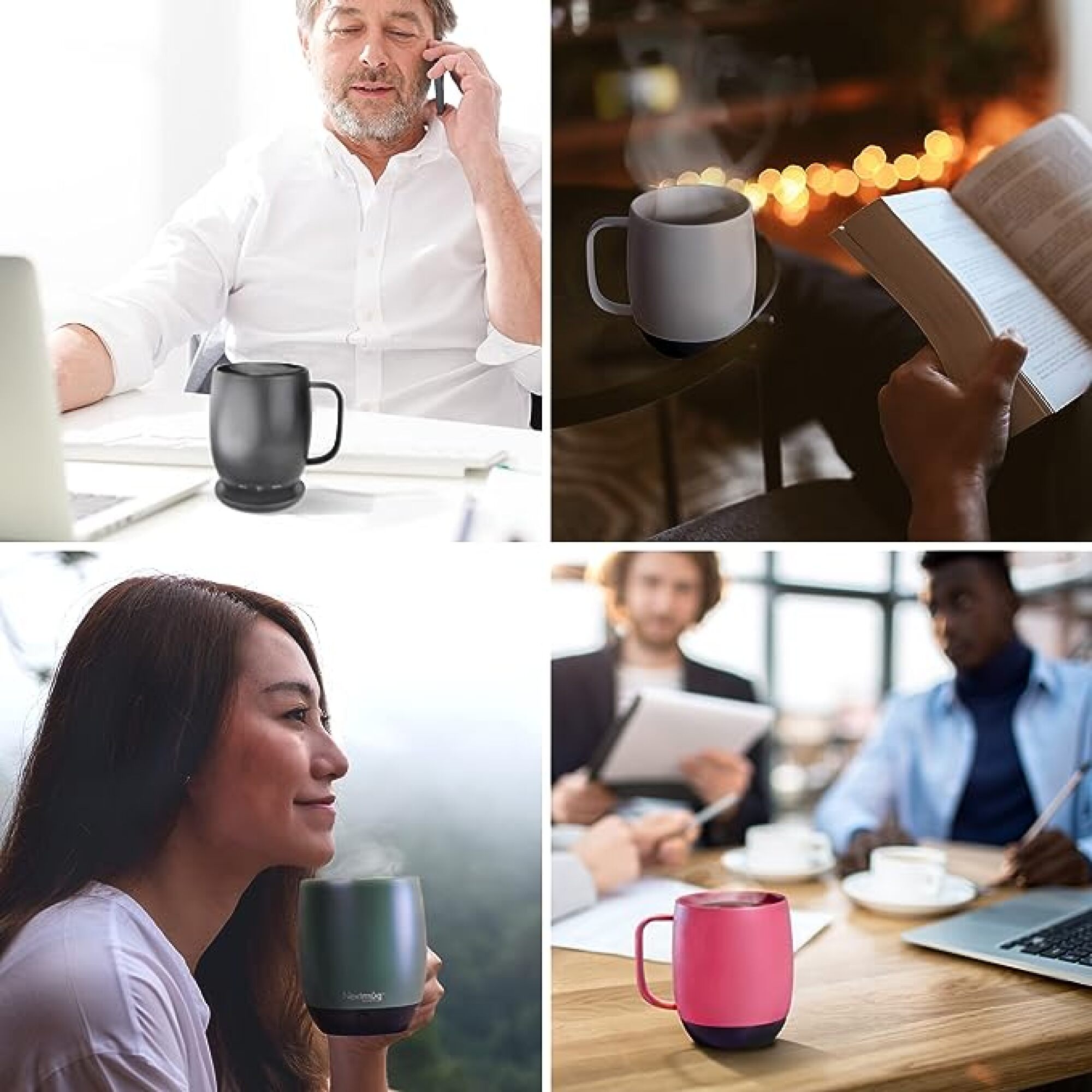 various photos of people using the mug