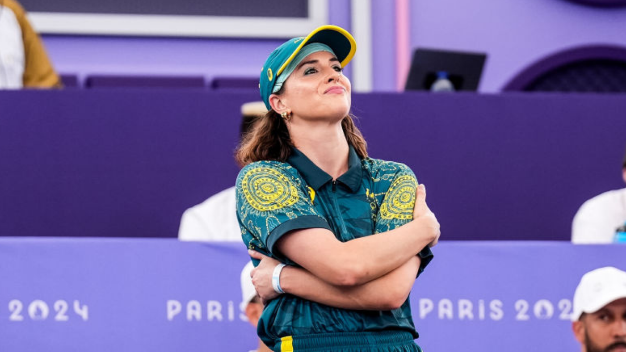 B-Girl Raygun of Team Australia looks on before competing in the B-Girls Round Robin during Day 14 of Breaking - Olympic Games Paris 2024 at Place de la Concorde on August 9, 2024 in Paris, France.