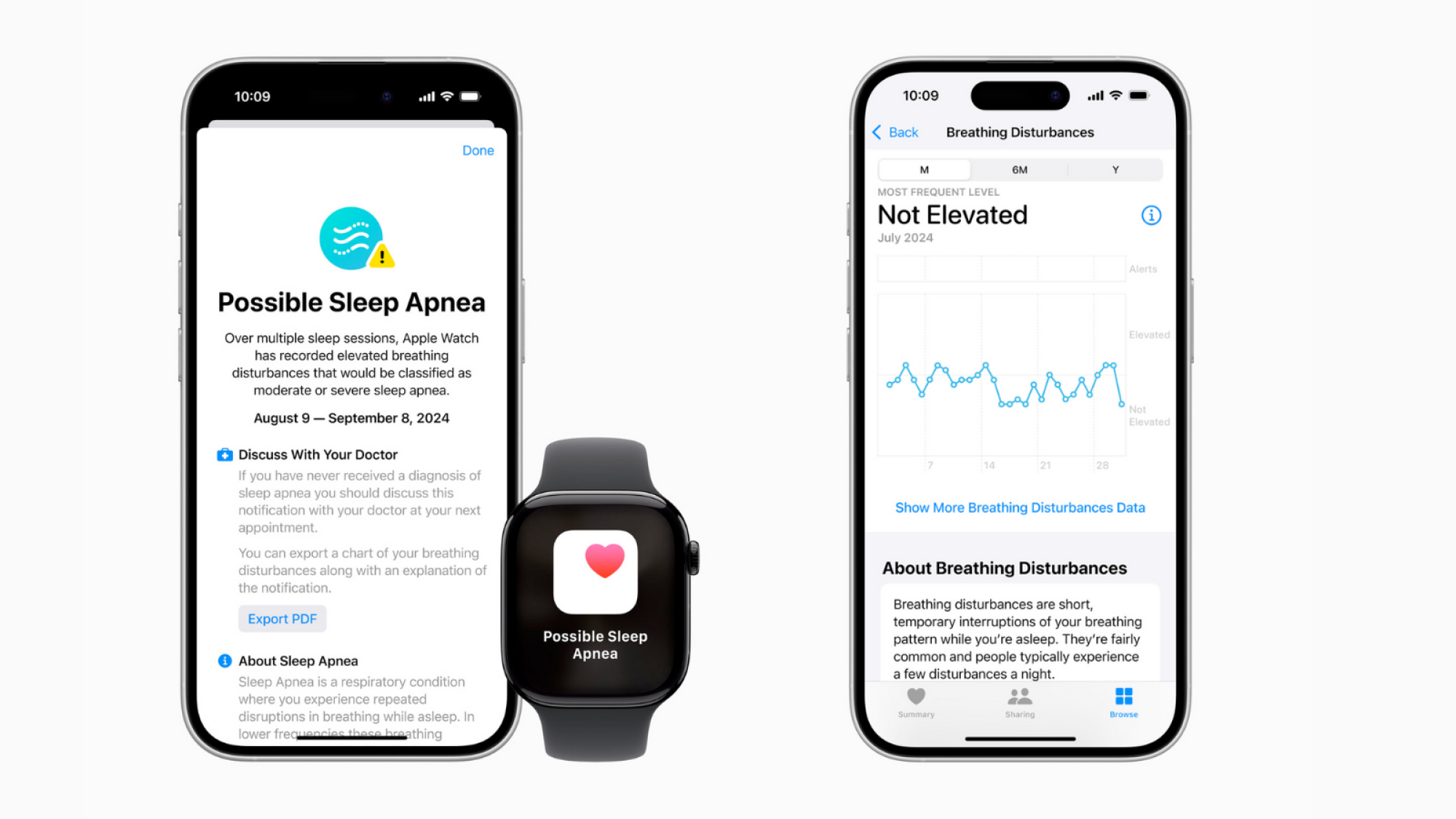 Apple Watch's new sleep apnea detecting feature shown on two iPhones.