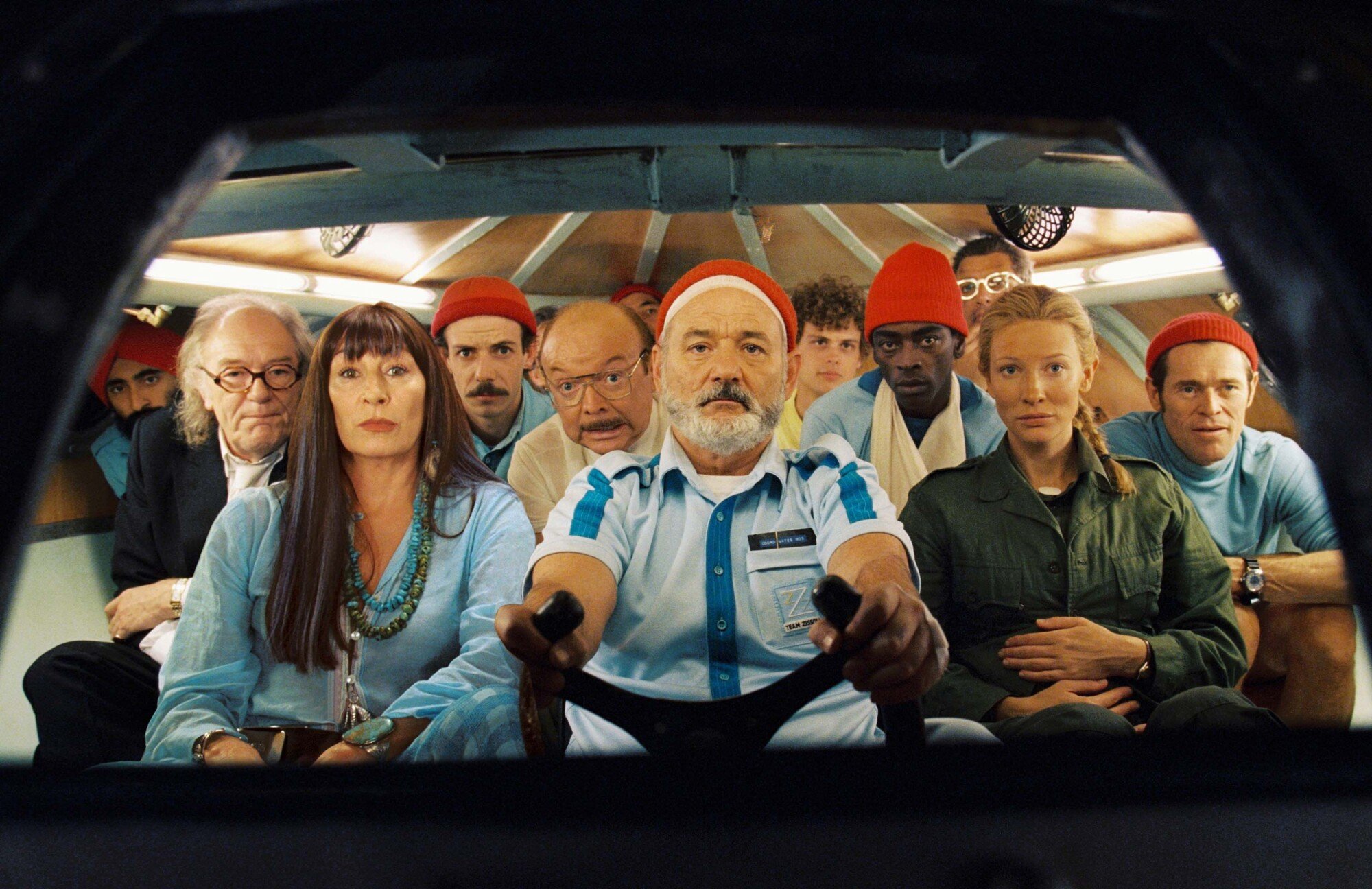 The cast of "The Life Aquatic With Steve Zissou," with Bill Murray at the centre.