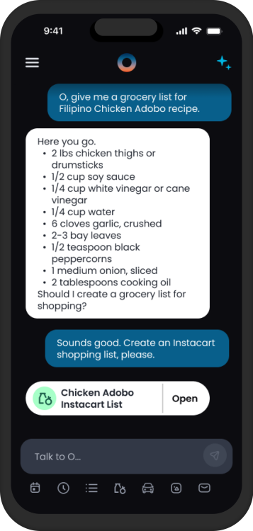 A meal-planning conversation on Ohai.ai.