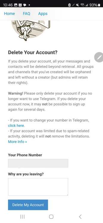 Fourth step in how to delete one's Telegram account