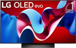 LG OLED evo TV with red and blue design on screen