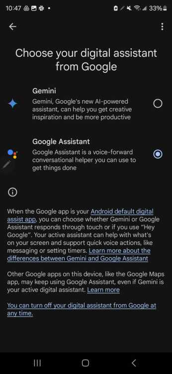 Google Assistant and Gemini selection page