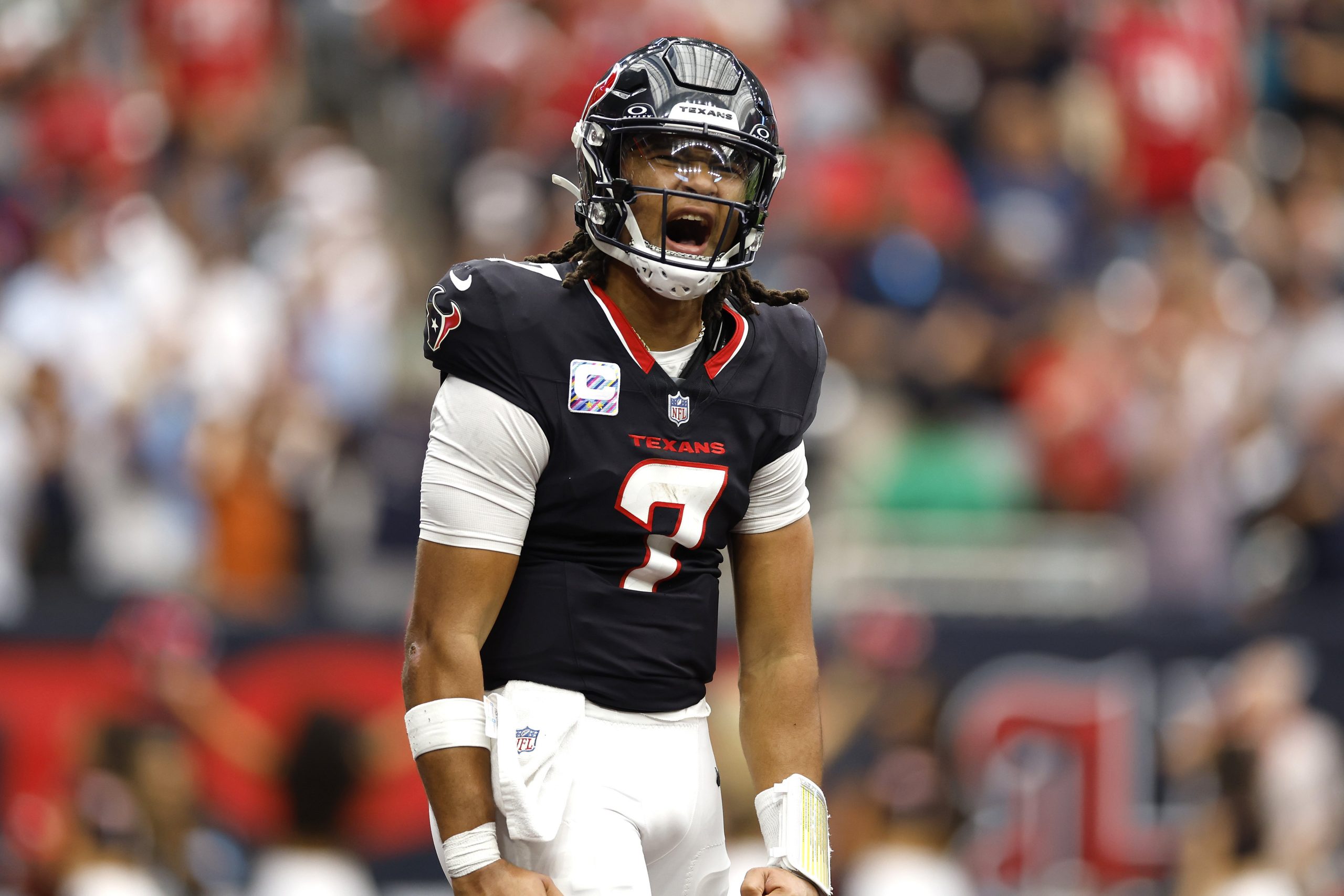 C.J. Stroud of the Houston Texans celebrates after a touchdown