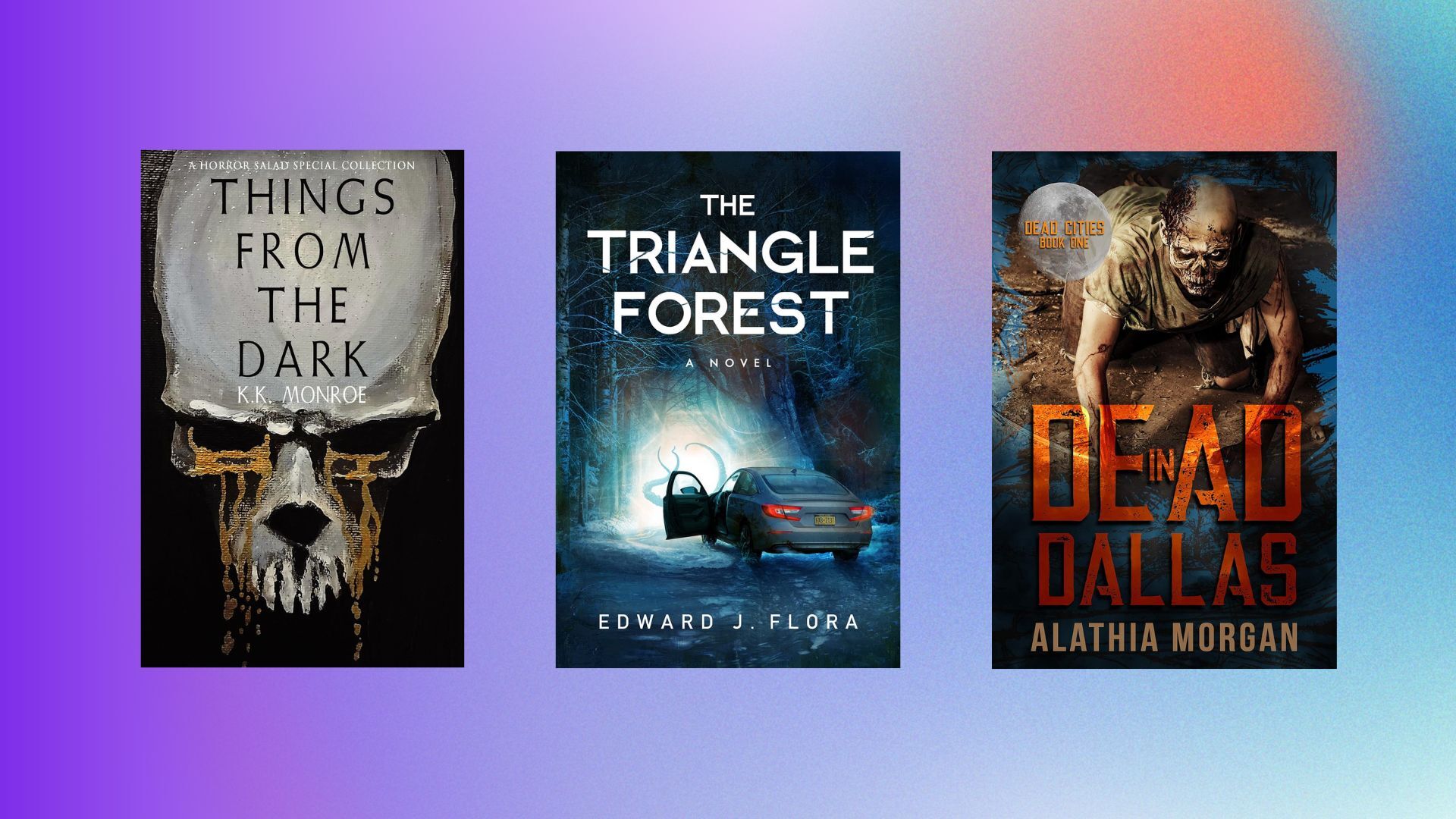 three horrorsmith books on a gradient background