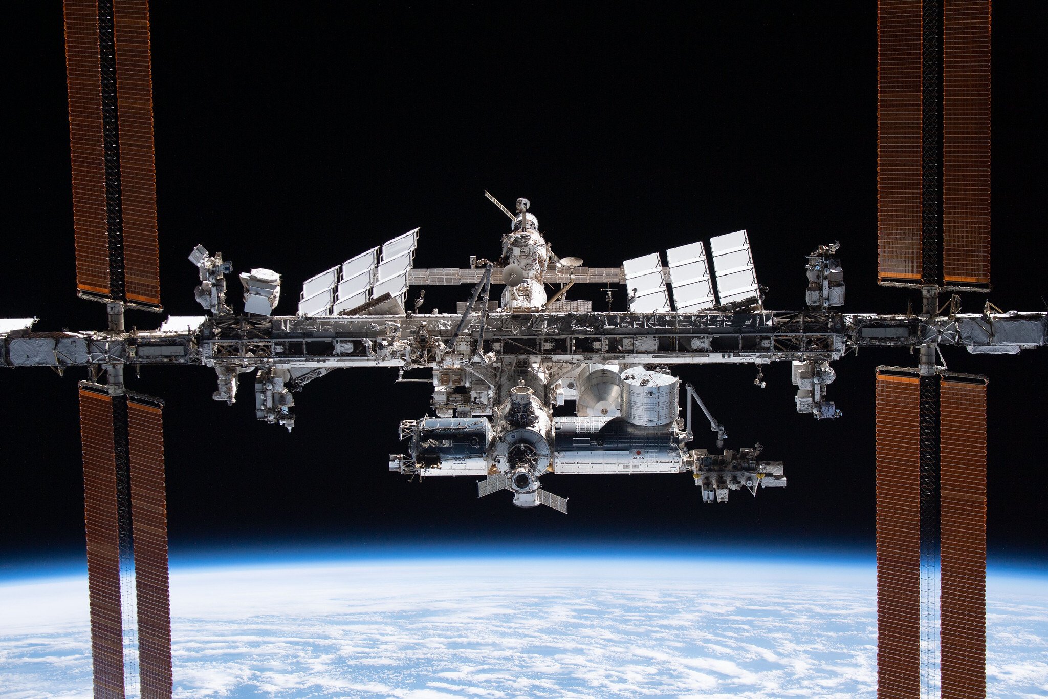 The International Space Station viewed from a SpaceX Dragon craft.