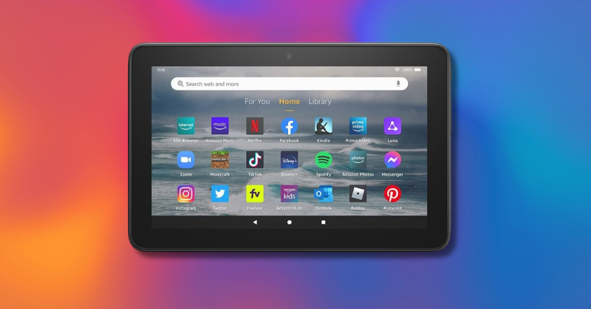 amazon fire 7 tablet against a colorful background 