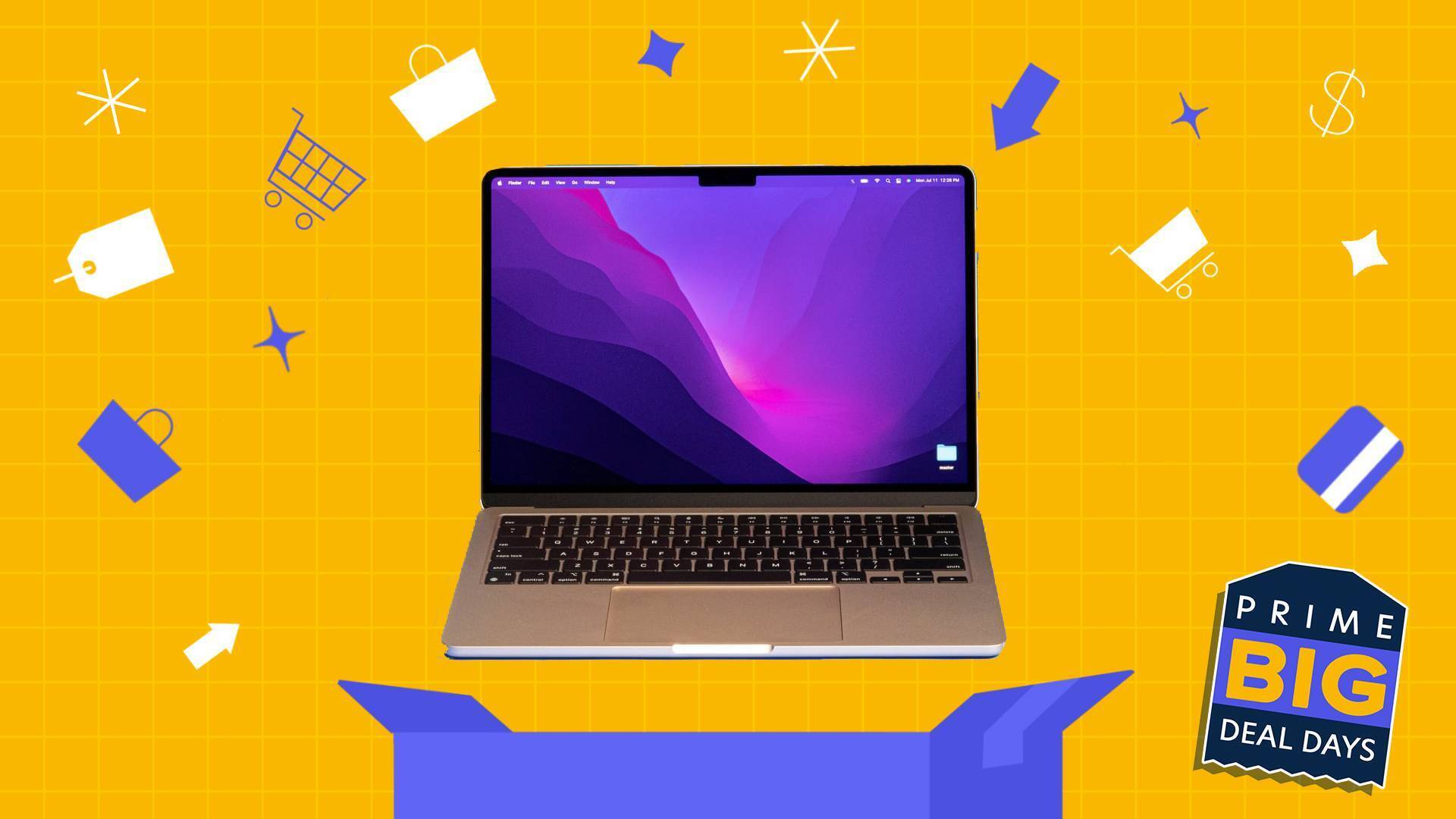 Macbook on a yellow background