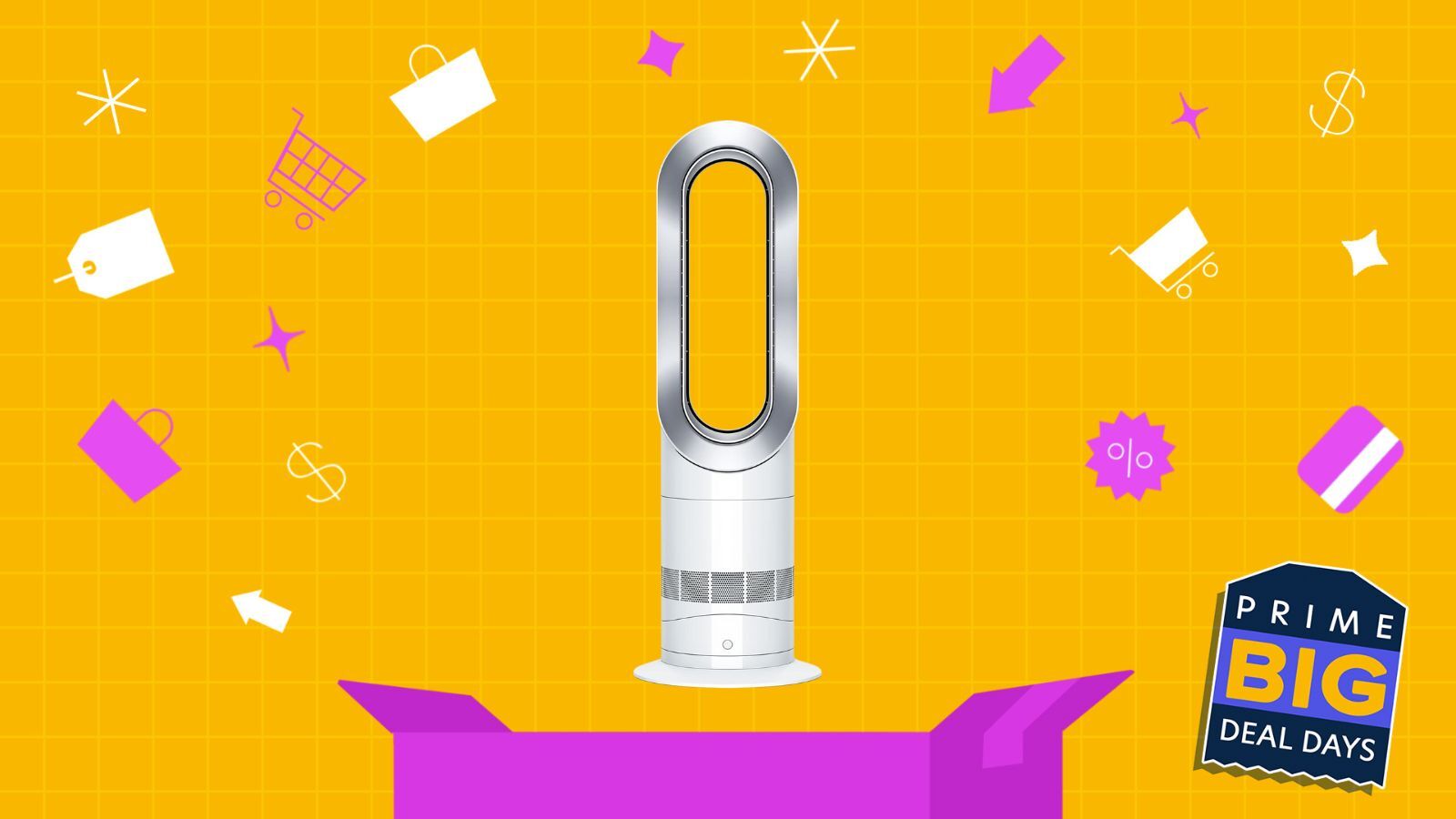 Dyson fan on Prime Day background