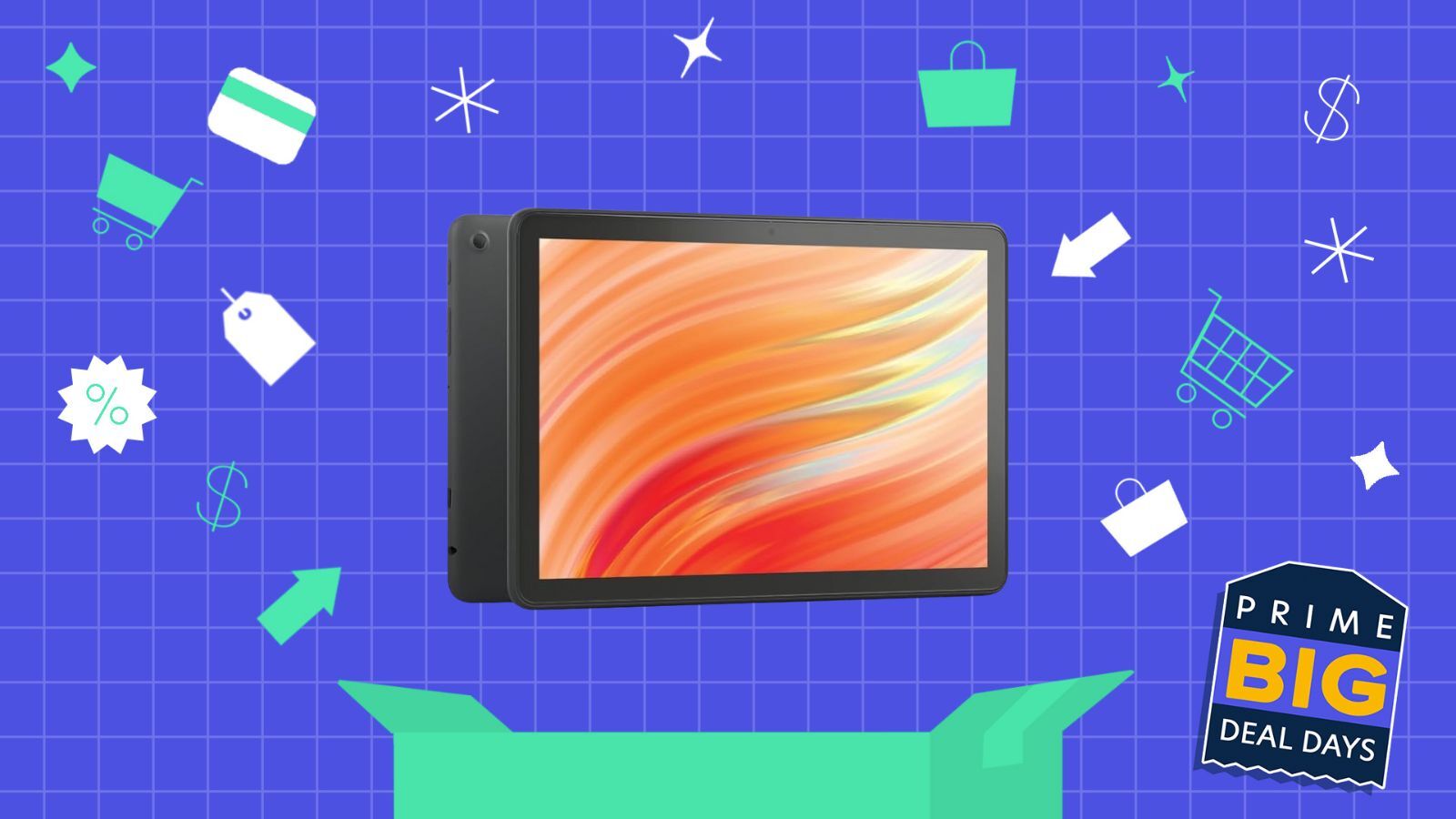 Fire tablet on Prime Day background