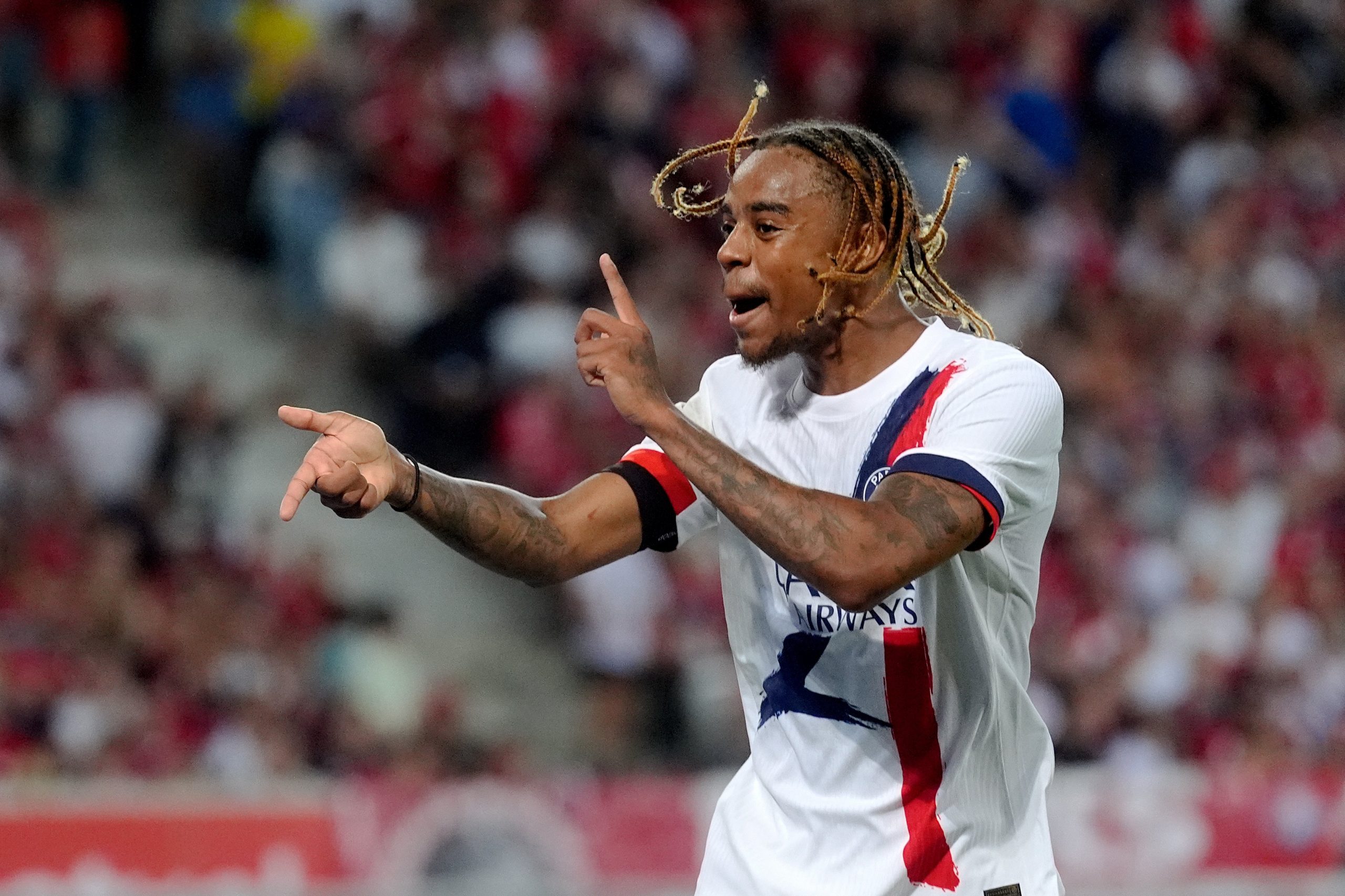 Bradley Barcola of Paris Saint Germain celebrates