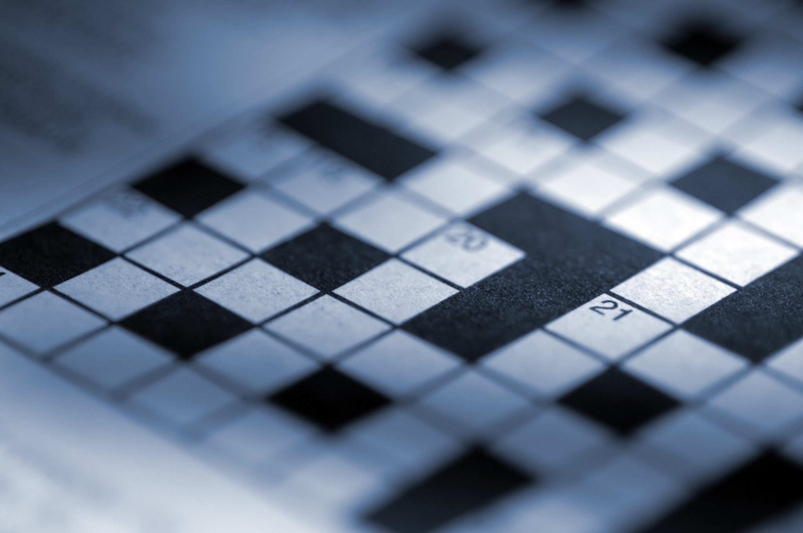 Closeup view of crossword puzzle clues