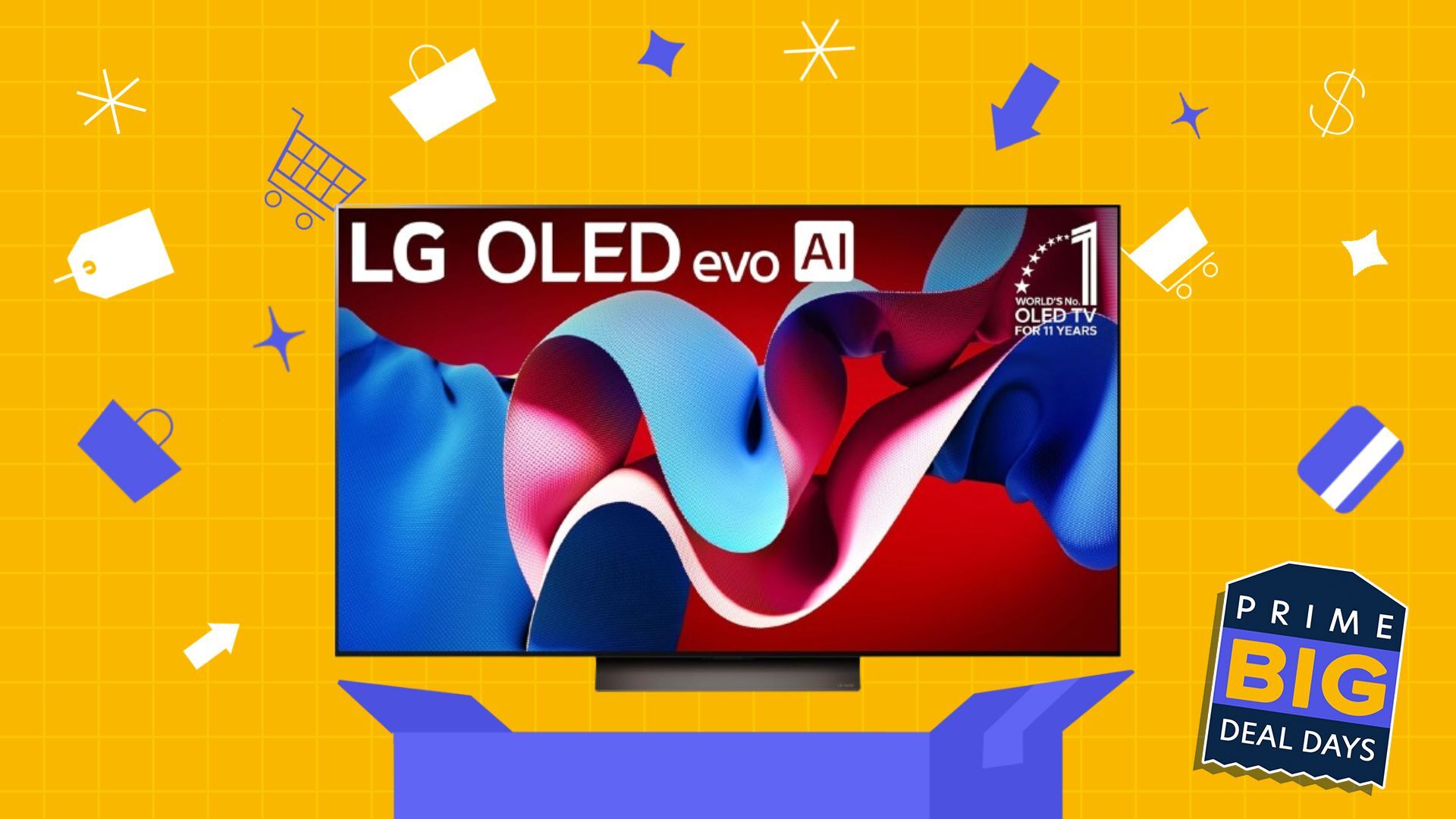 lg oled c4 tv on colored background, badge over image reads 'Prime Big Deal Days'